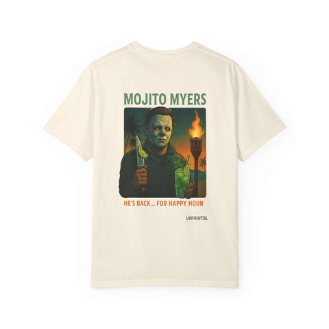 Unisex tee with killer cocktails design featuring Mojito Myers for Halloween and cocktail lovers