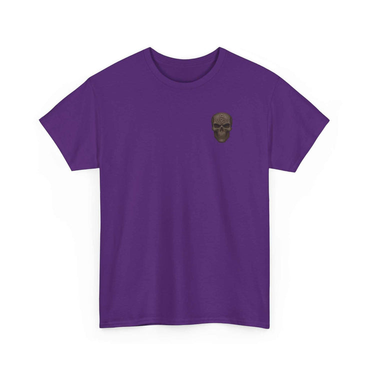 Purple UNFKWTBL JOKER t-shirt with small skull design on chest, made of US cotton, durable and stylish.