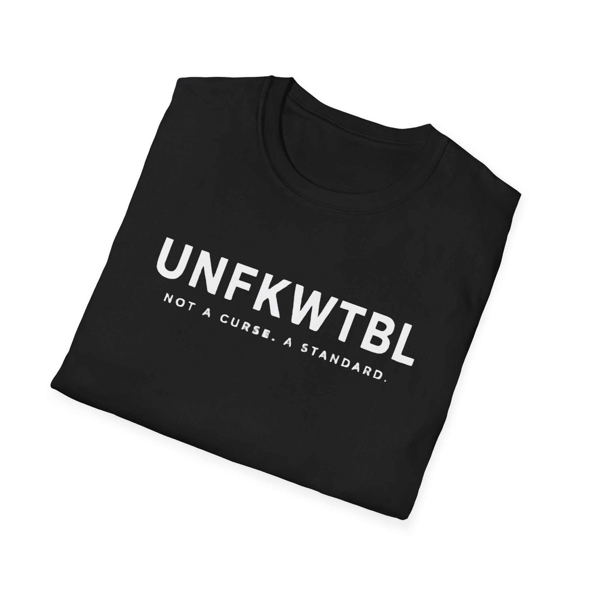 UNFKWTBL Not A Curse minimalist statement tee in white with bold chest print