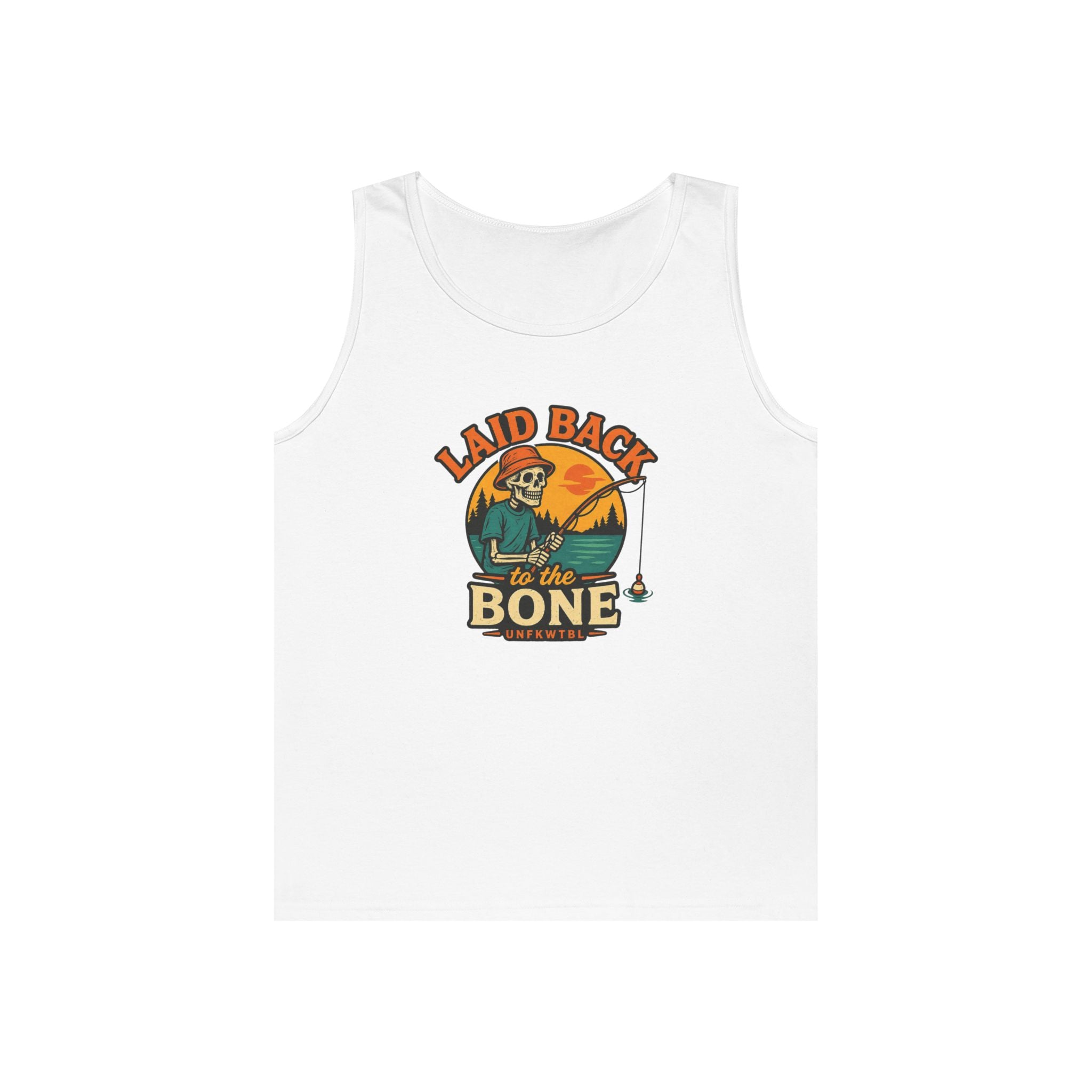 Laid Back to the Bone Tank Top — Retro Skull & Sunset Summer Graphic