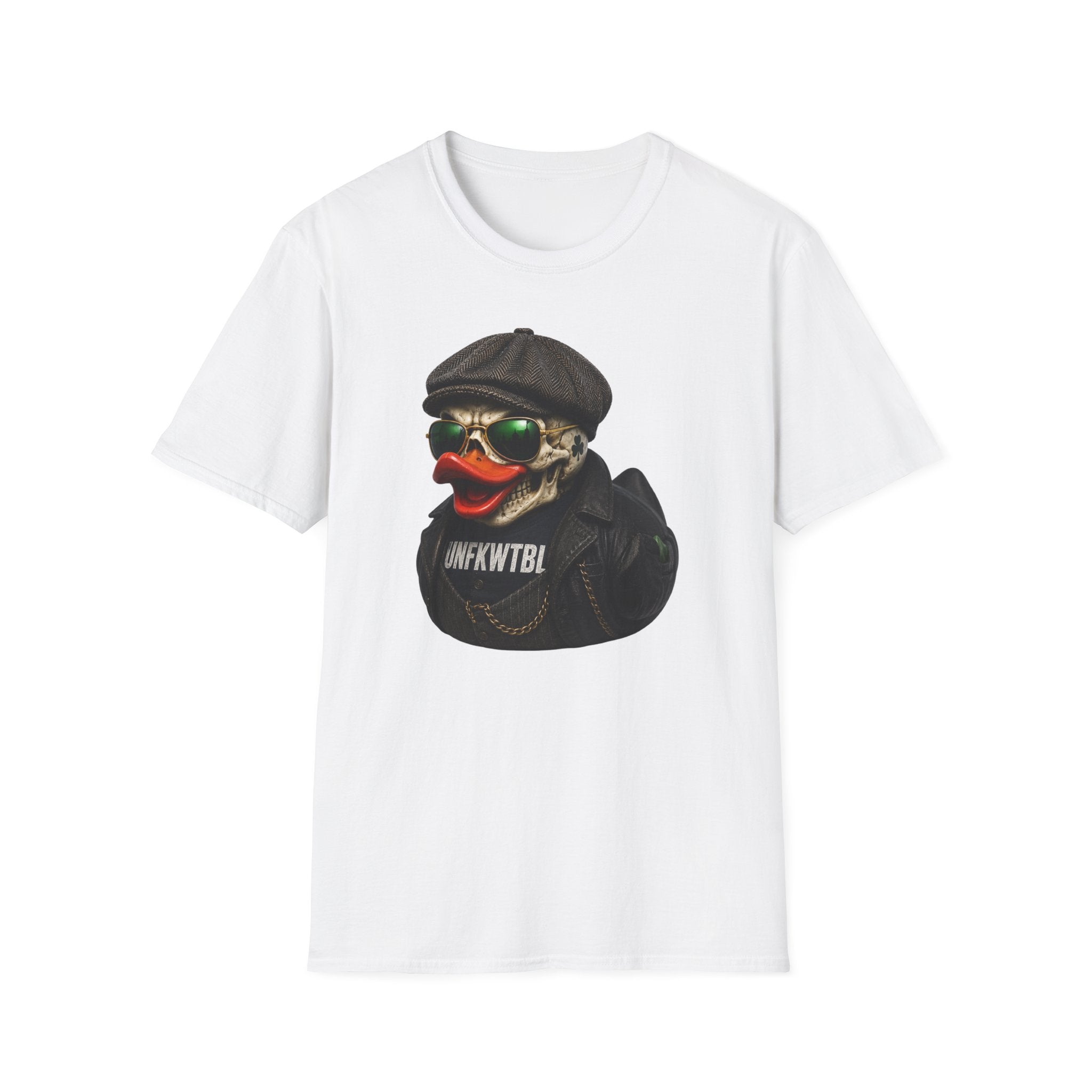 Skull Duck Graphic T-Shirt — Retro Biker Hat & Aviator Sunglasses Design