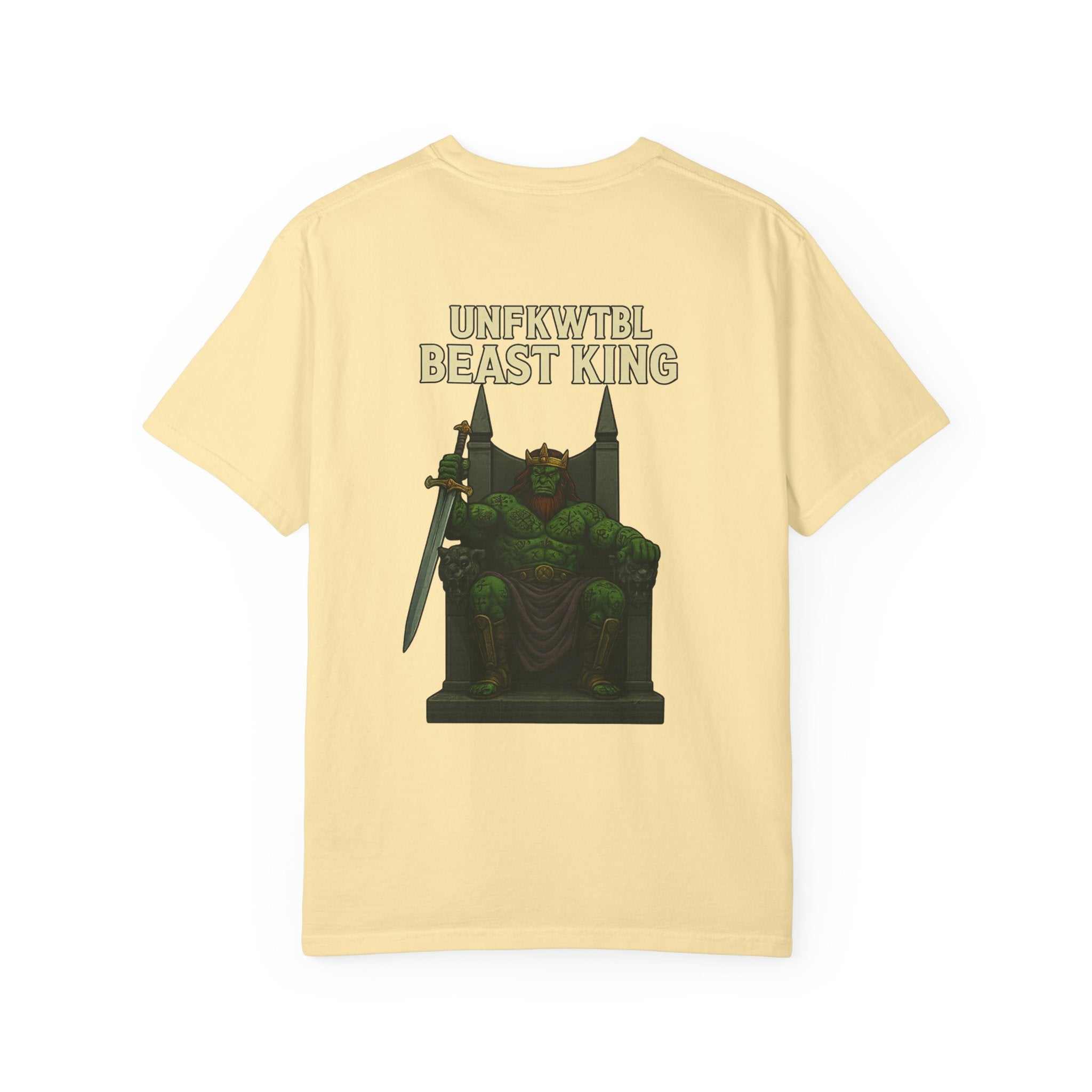 Unisex garment-dyed T-shirt with vintage Beast King graphic, casual and eco-friendly style for gamers and holidays