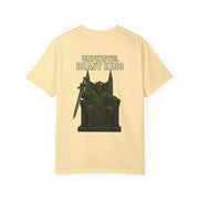 Unisex garment-dyed T-shirt with Beast King graphic design on back in cream color