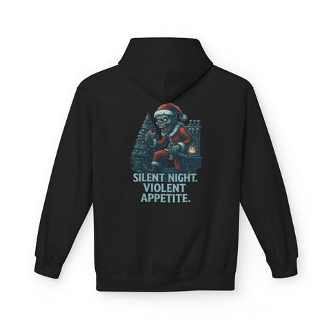Festive Unisex Fleece Hoodie - "Silent Night, Violent Appetite"