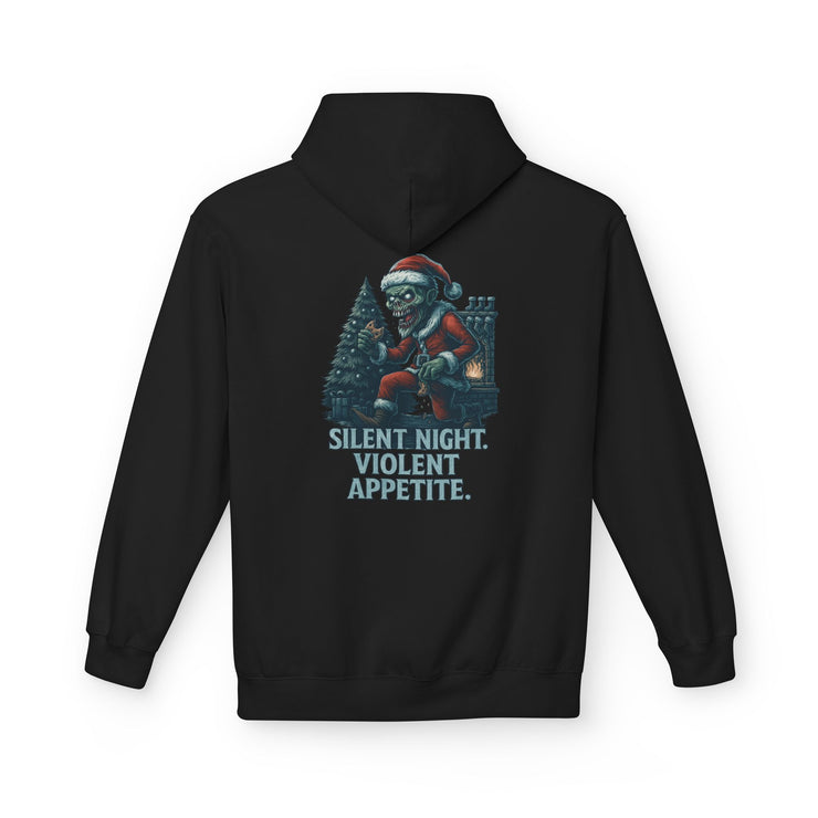 Festive Unisex Fleece Hoodie - "Silent Night, Violent Appetite"