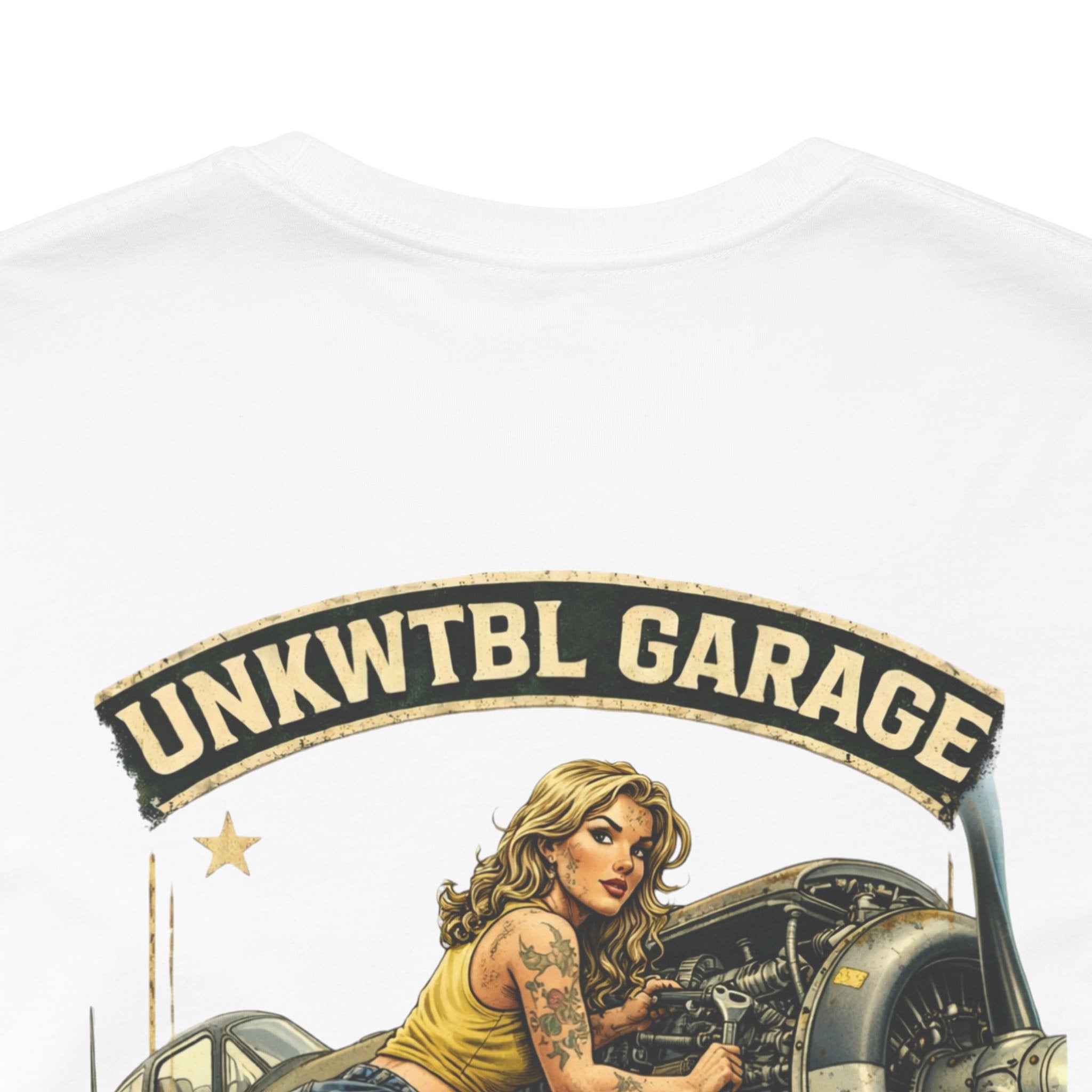 Mechanic On Duty Tee — Vintage Pin-Up Aircraft Garage Shirt