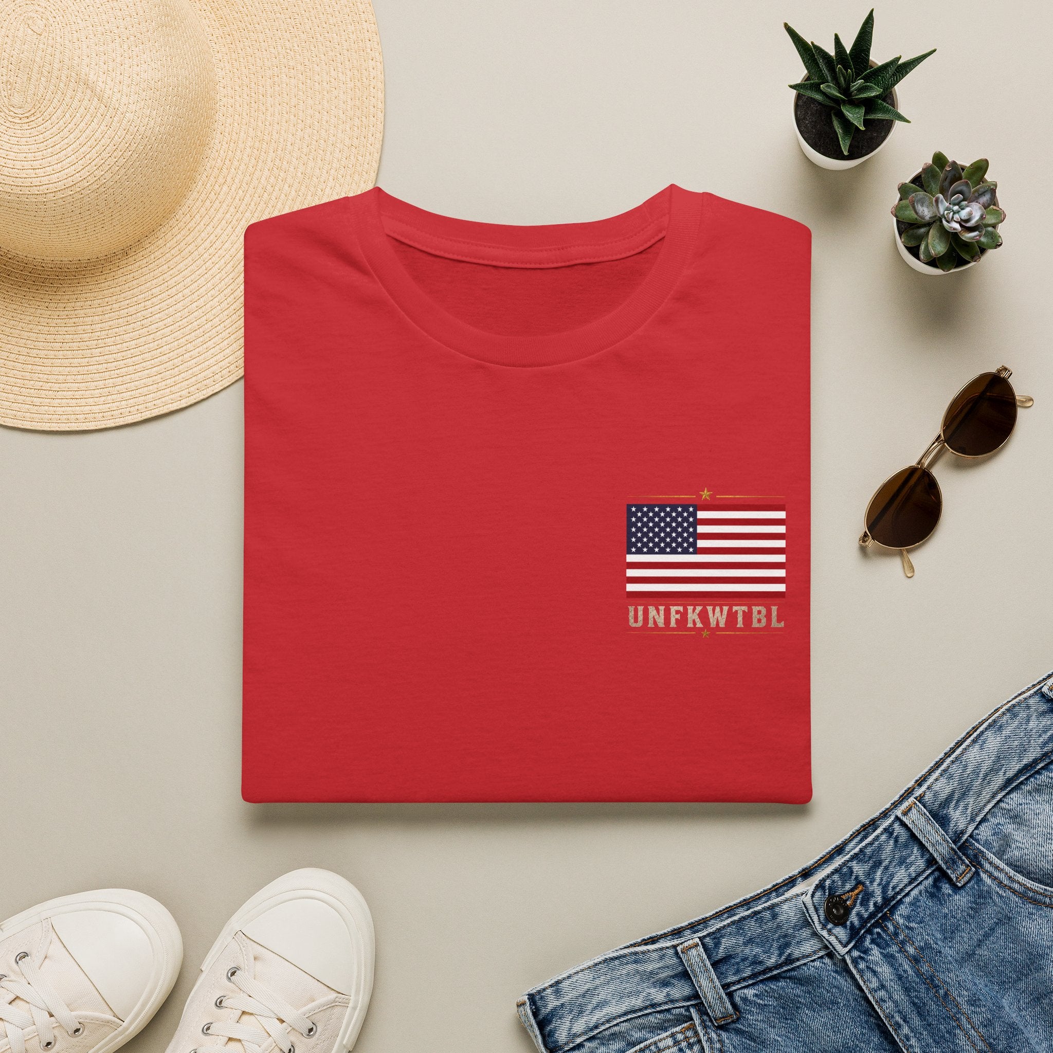 American Flag Pocket Tee — 'UNFKWTBL' Patriotic Graphic T-Shirt