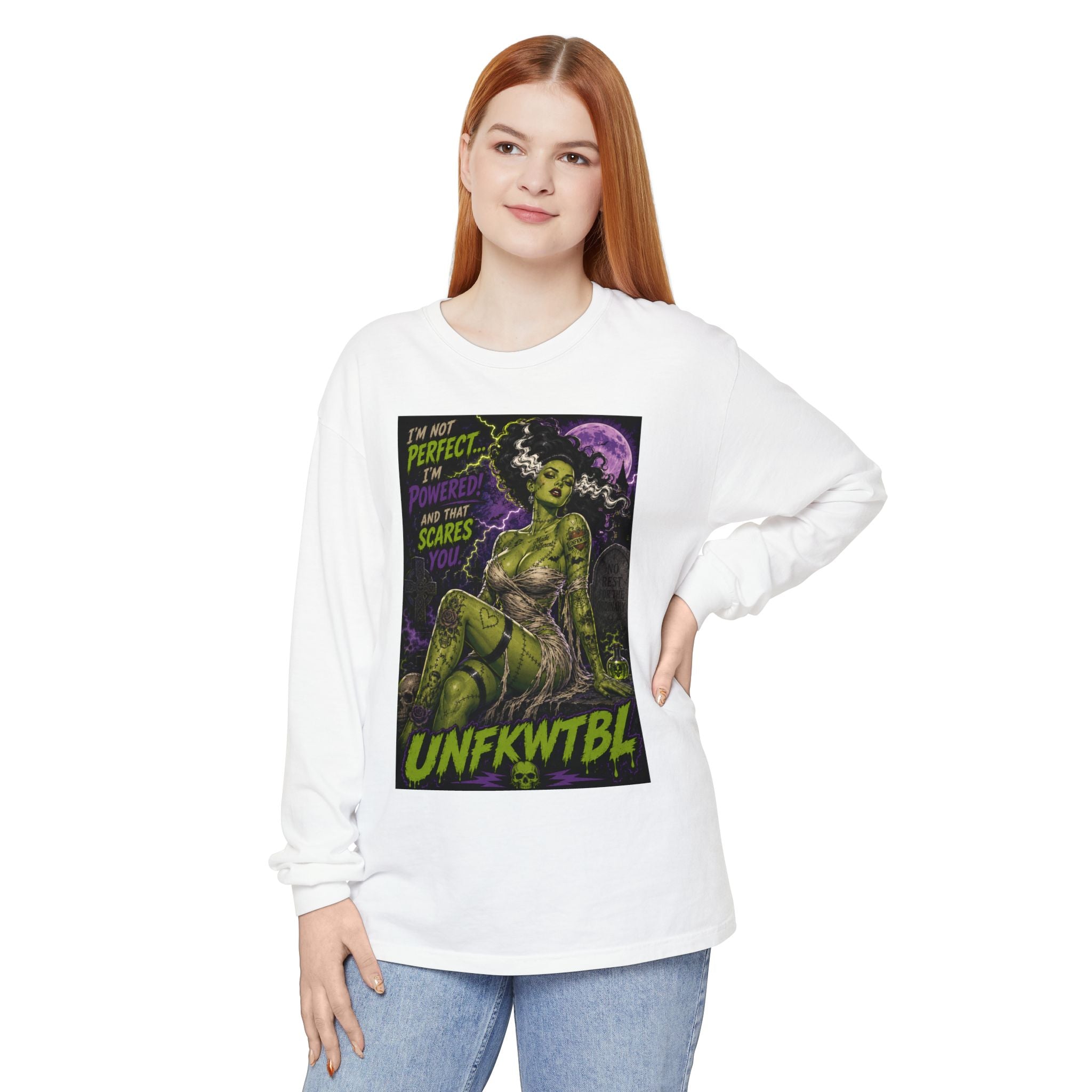 Monster Pin-Up Long Sleeve Tee — “I’m Not Perfect, I’m Powerful (UNFKWTBL)”