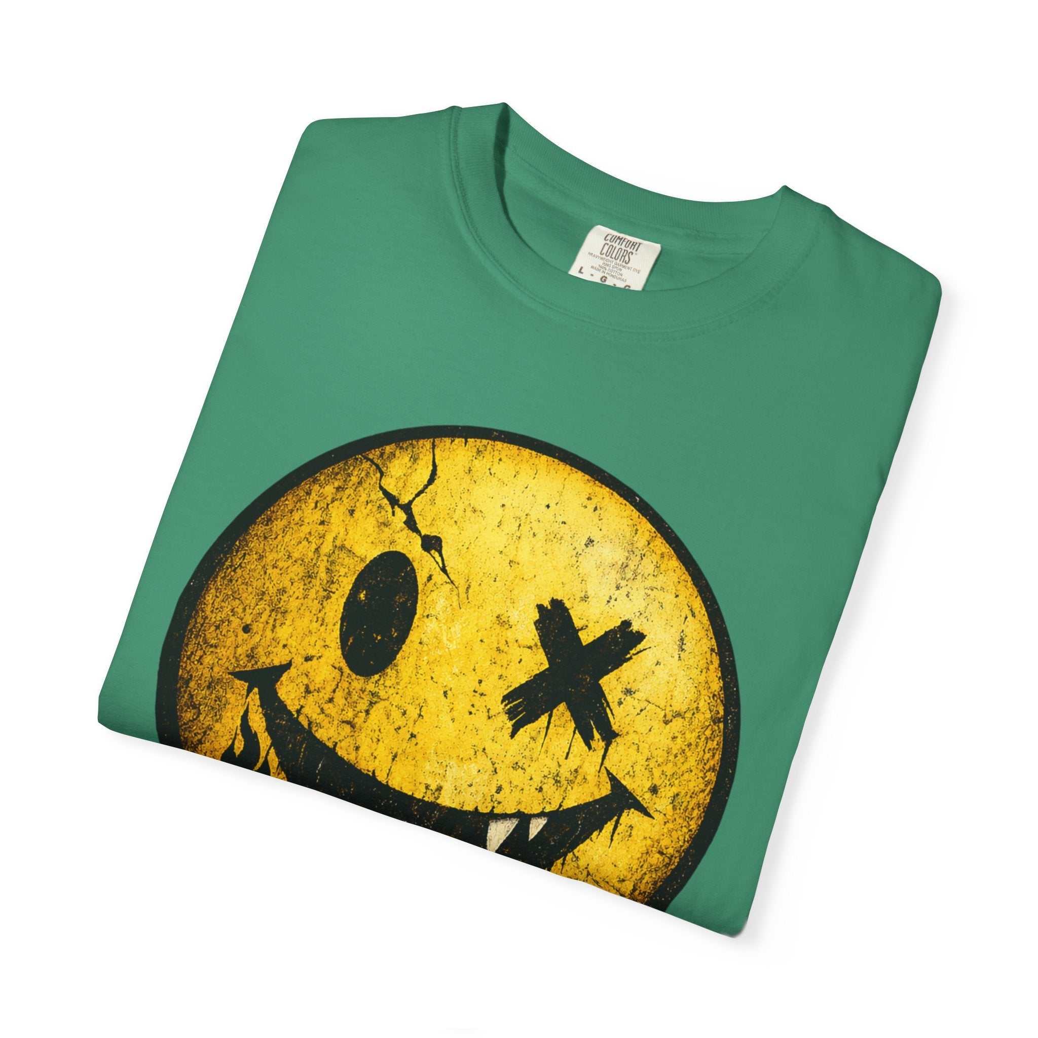 Grunge Smiley Tee — Distressed Yellow Smile Face T-Shirt