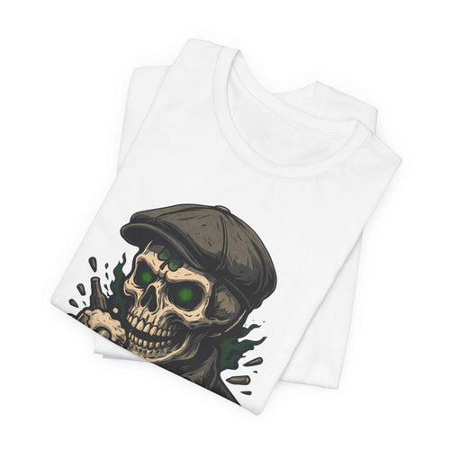 Dead & Lucky Skull Tee with grinning skull and frothy mug graphic on lightweight breathable cotton shirt