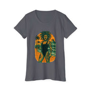Women's Bohemian Goddess Organic T-Shirt with vibrant Medusa-inspired design on charcoal gray 100% organic cotton short sleeve tee