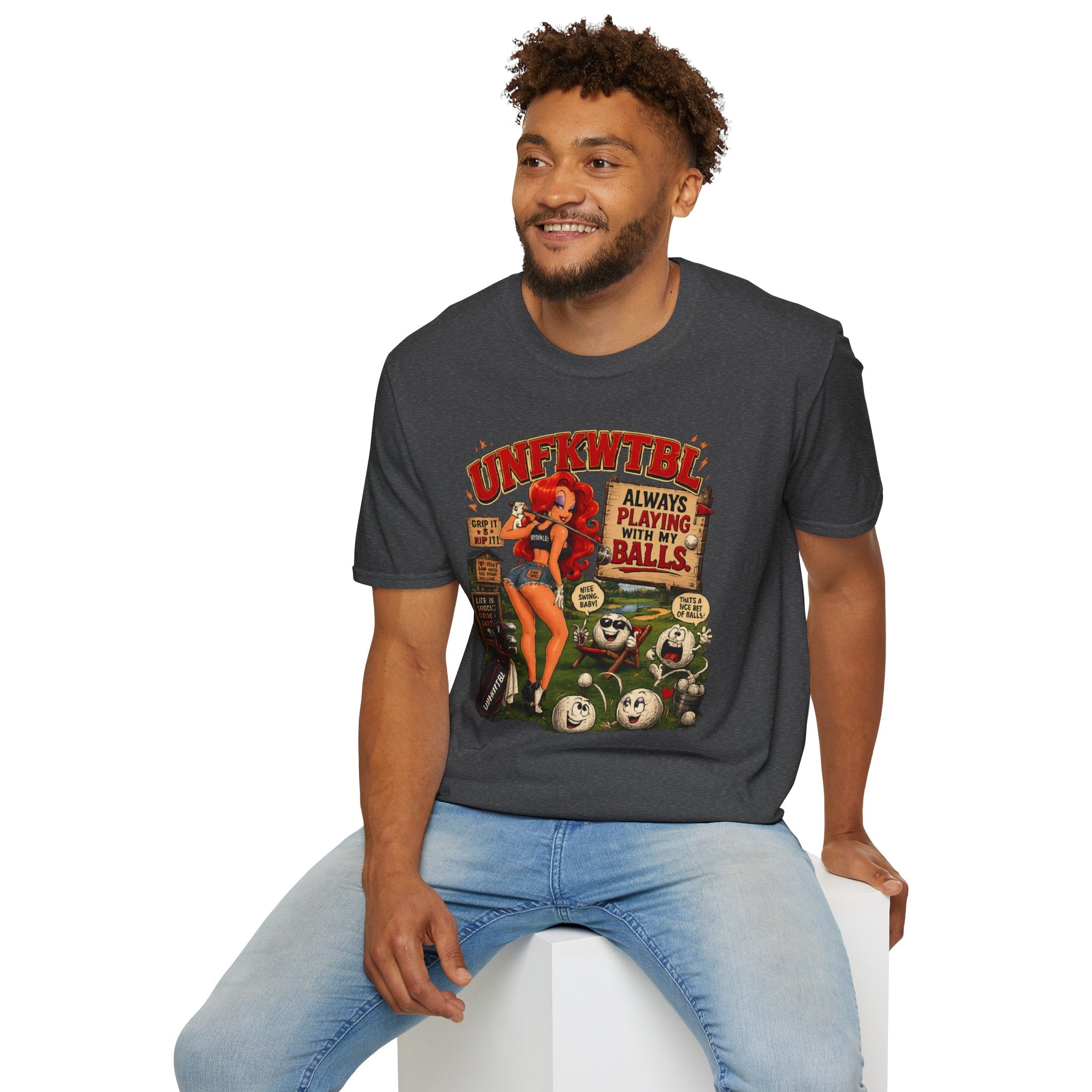 Retro Pin-Up Golf T-Shirt — "Always Playing With My Balls" Vintage Style
