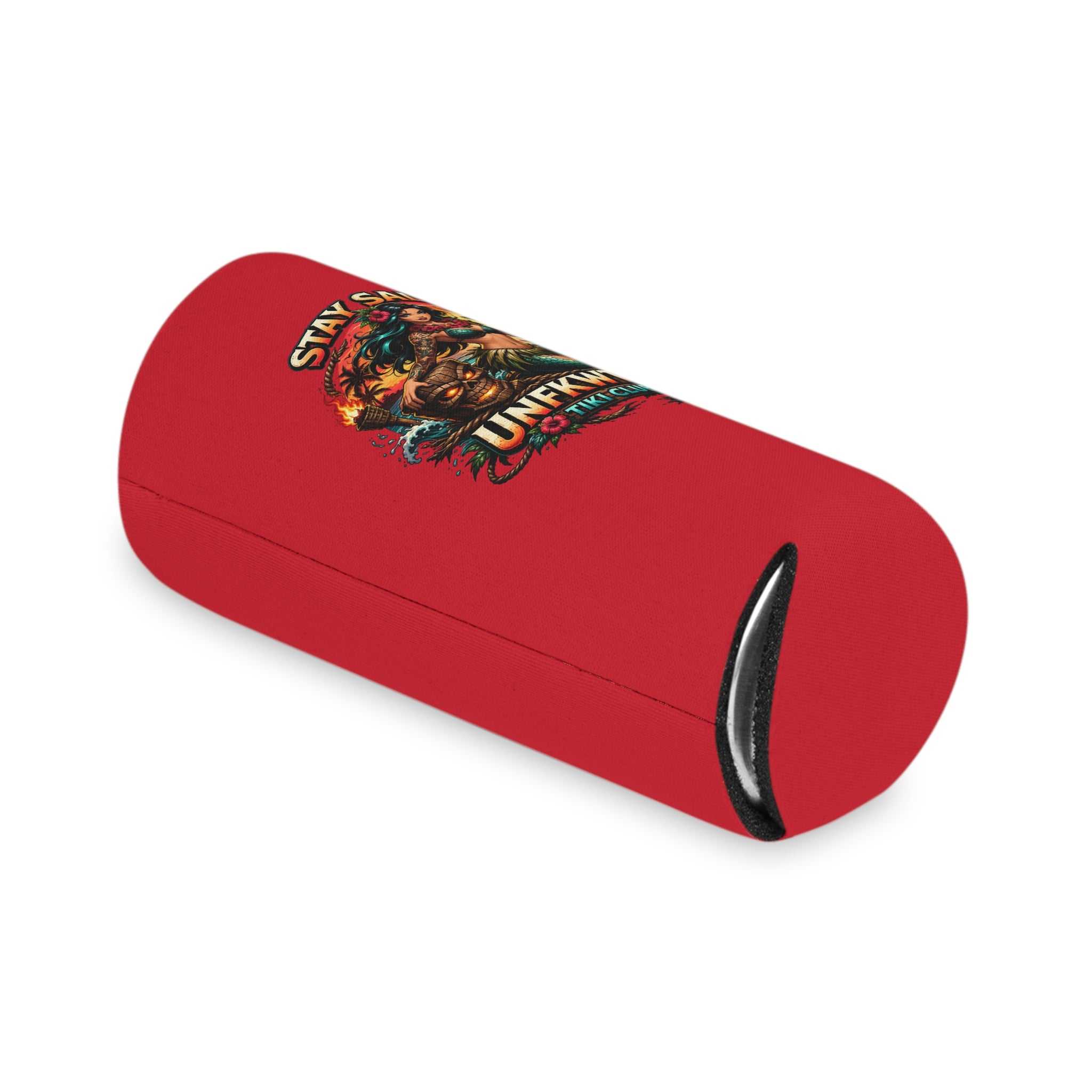 Stay Salty Tiki Can Cooler — "Stay Cold, Remain UNFKWTBL" Retro Beach Beer Koozie
