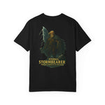Black unisex Eternal Stormbearer T-Shirt with fantasy warrior graphic and text 