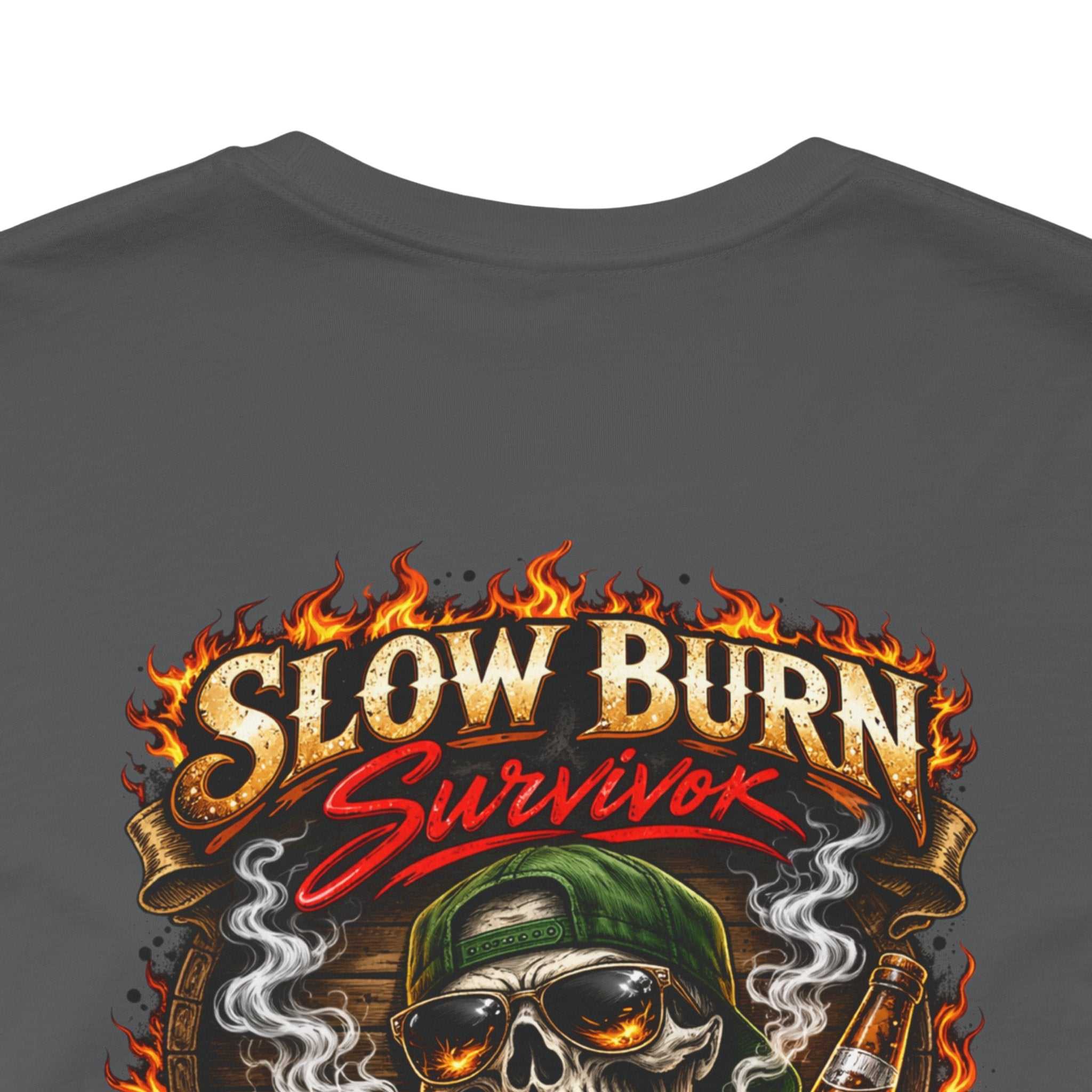 Slow Burn Survivor T-Shirt — Vintage Skull Motorcycle Flame Tee
