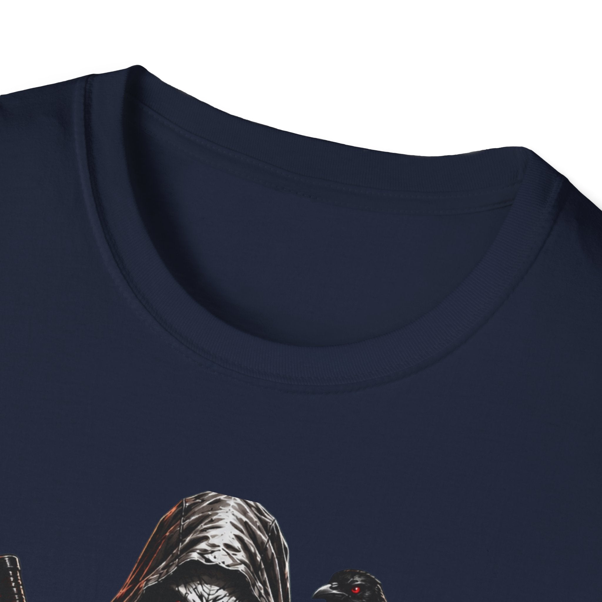 Grim Reaper Skull Tee — Dark Raven Gothic Graphic T-Shirt (UNFKWTBL Text)