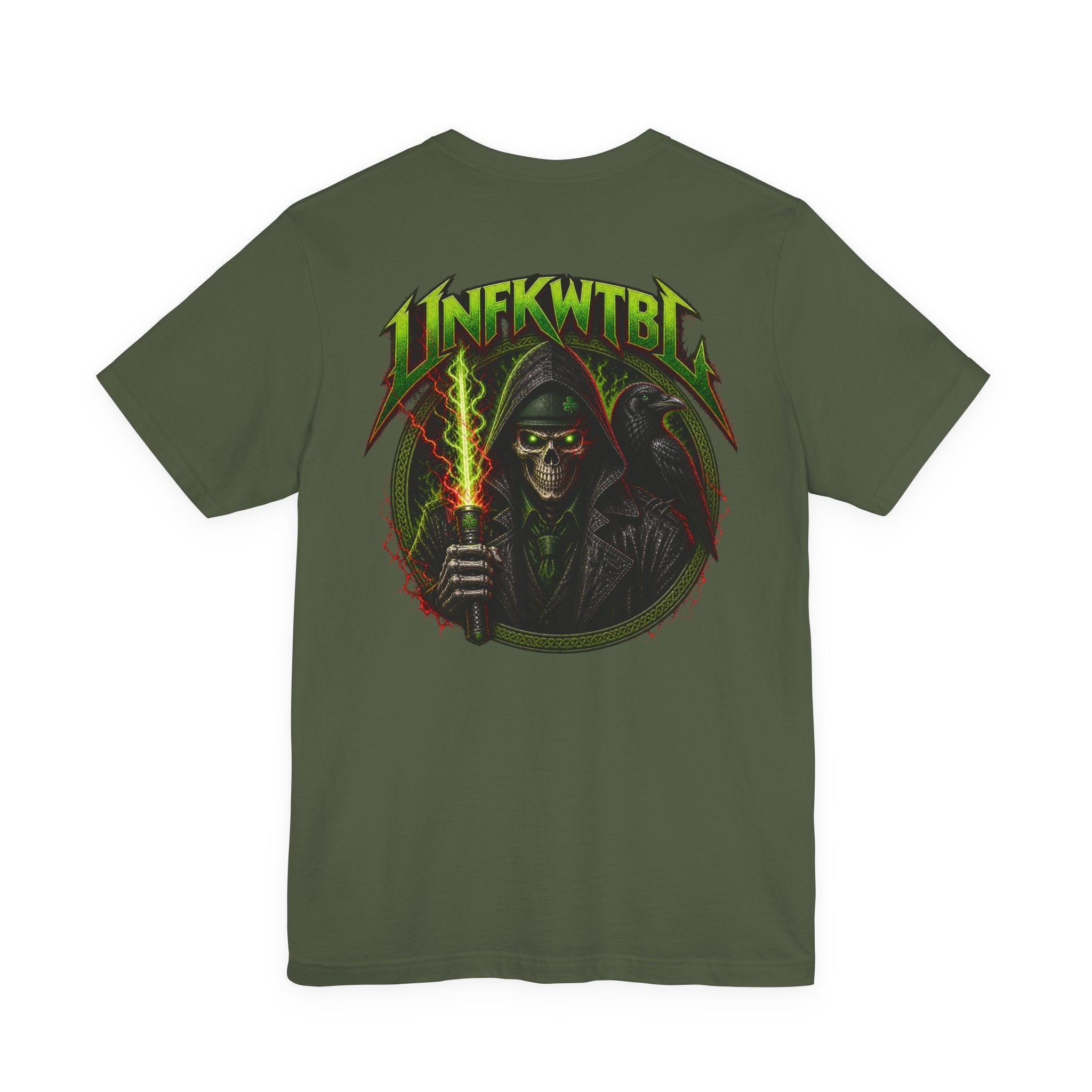 Reaper Graphic Tee — 'UNFKWTBL' Neon Green Heavy Metal Skull Shirt