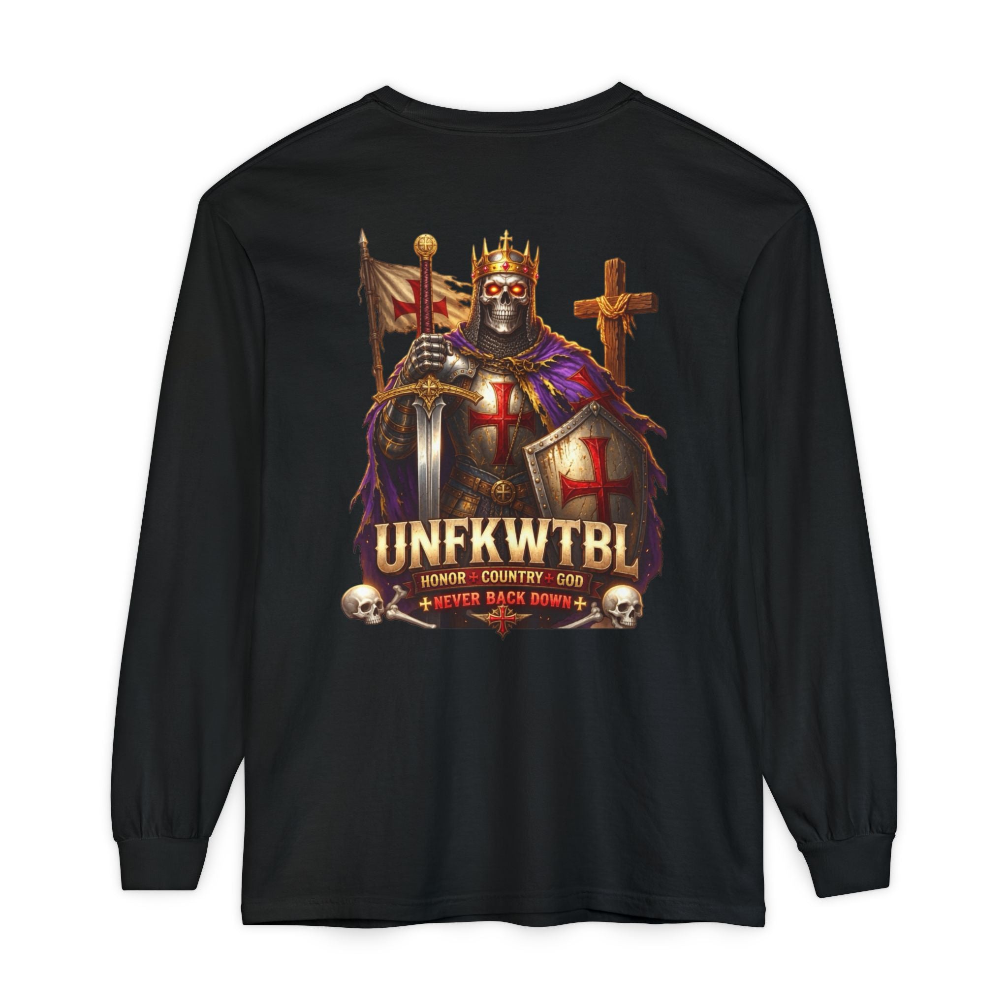 Crusader Knight Long Sleeve T-Shirt — 'UNFKWTBL' Vintage Medieval Graphic