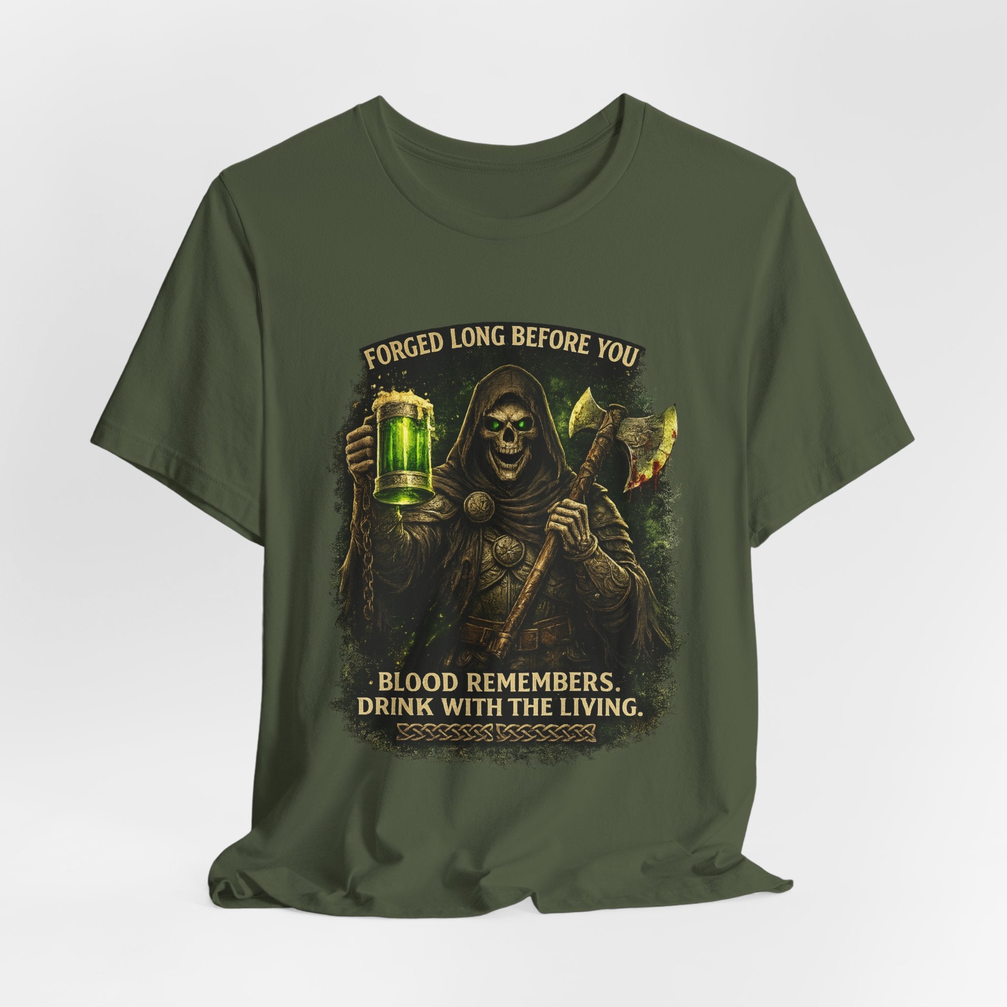 Grim Reaper Beer T-Shirt — "Forged Long Before You / Blood Remembers. Drink With The Living." Graphic Tee