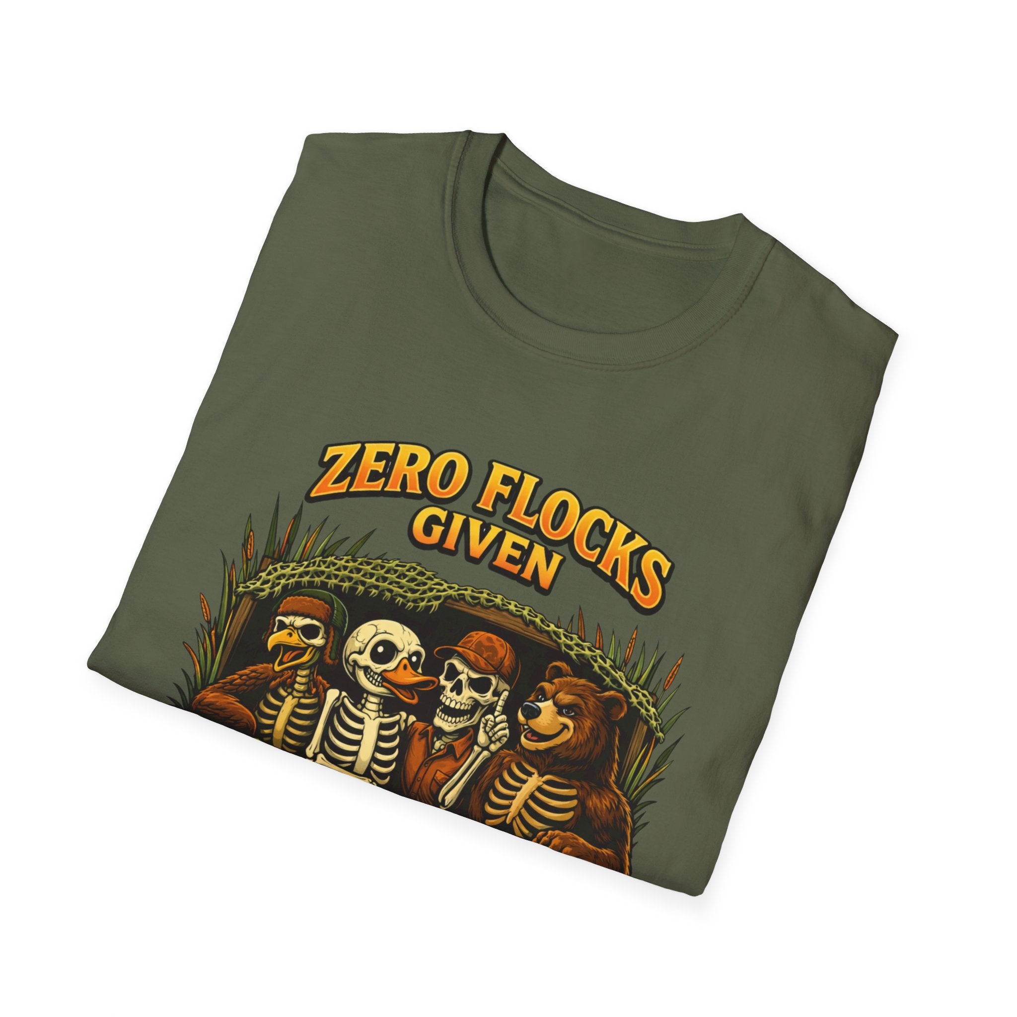 Halloween Skeletons T-Shirt - "Zero Flocks Given" Funny Spooky Tee