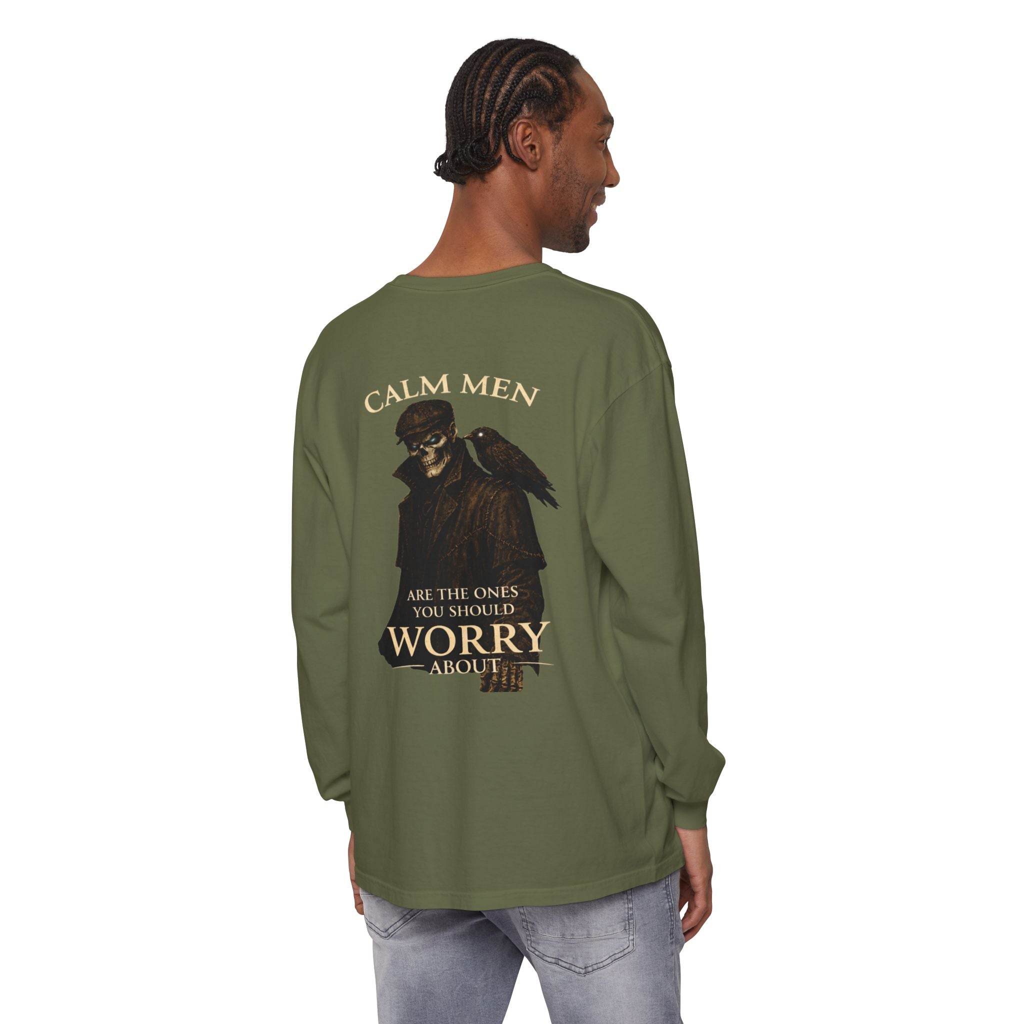 Calm Men Raven Skull Long Sleeve Tee
