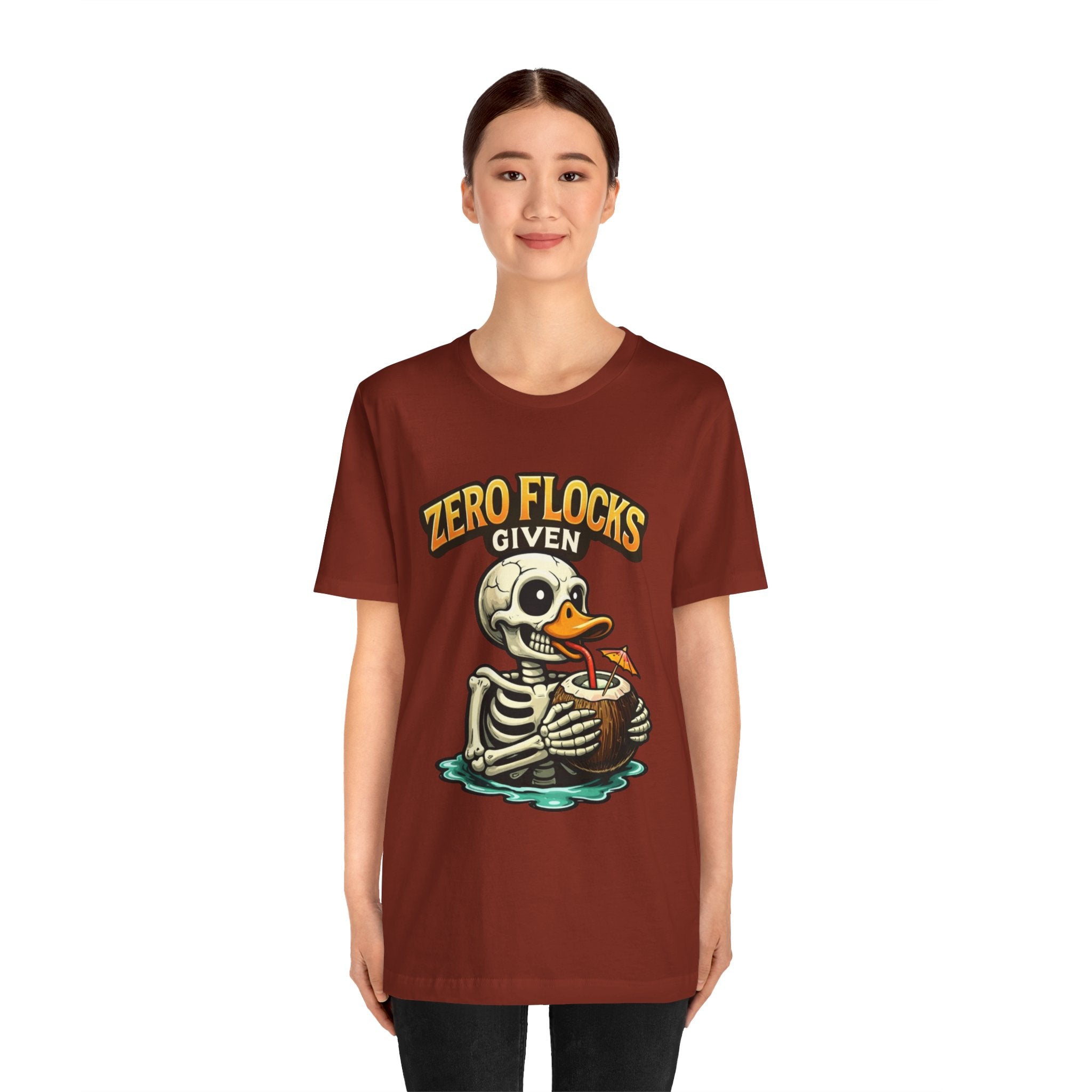 T‑Shirt — "Zero Flocks Given" Skeleton Duck Graphic Tee