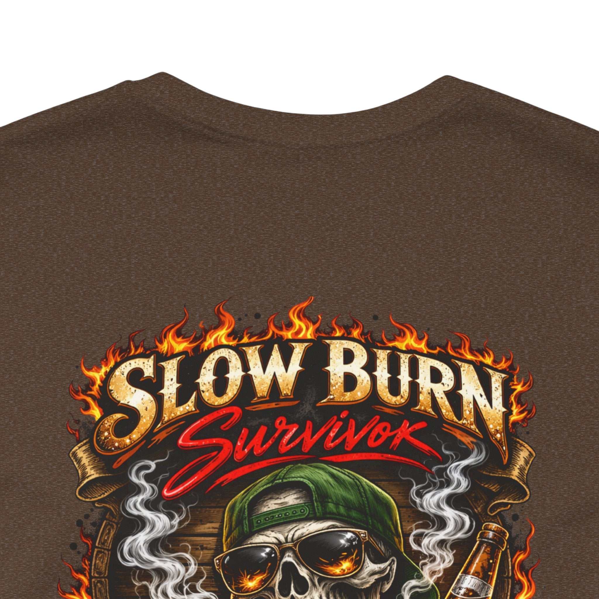 Slow Burn Survivor T-Shirt — Vintage Skull Motorcycle Flame Tee