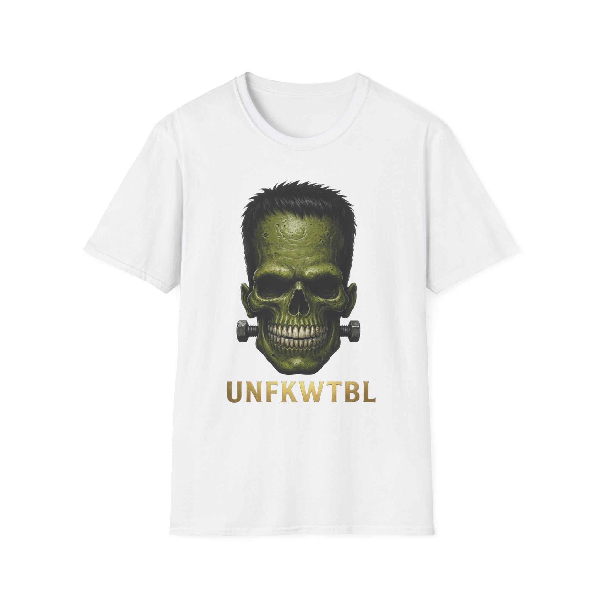 Frankenstein Skull T-Shirt — Green Horror Graphic Tee with 'UNFKWTBL'