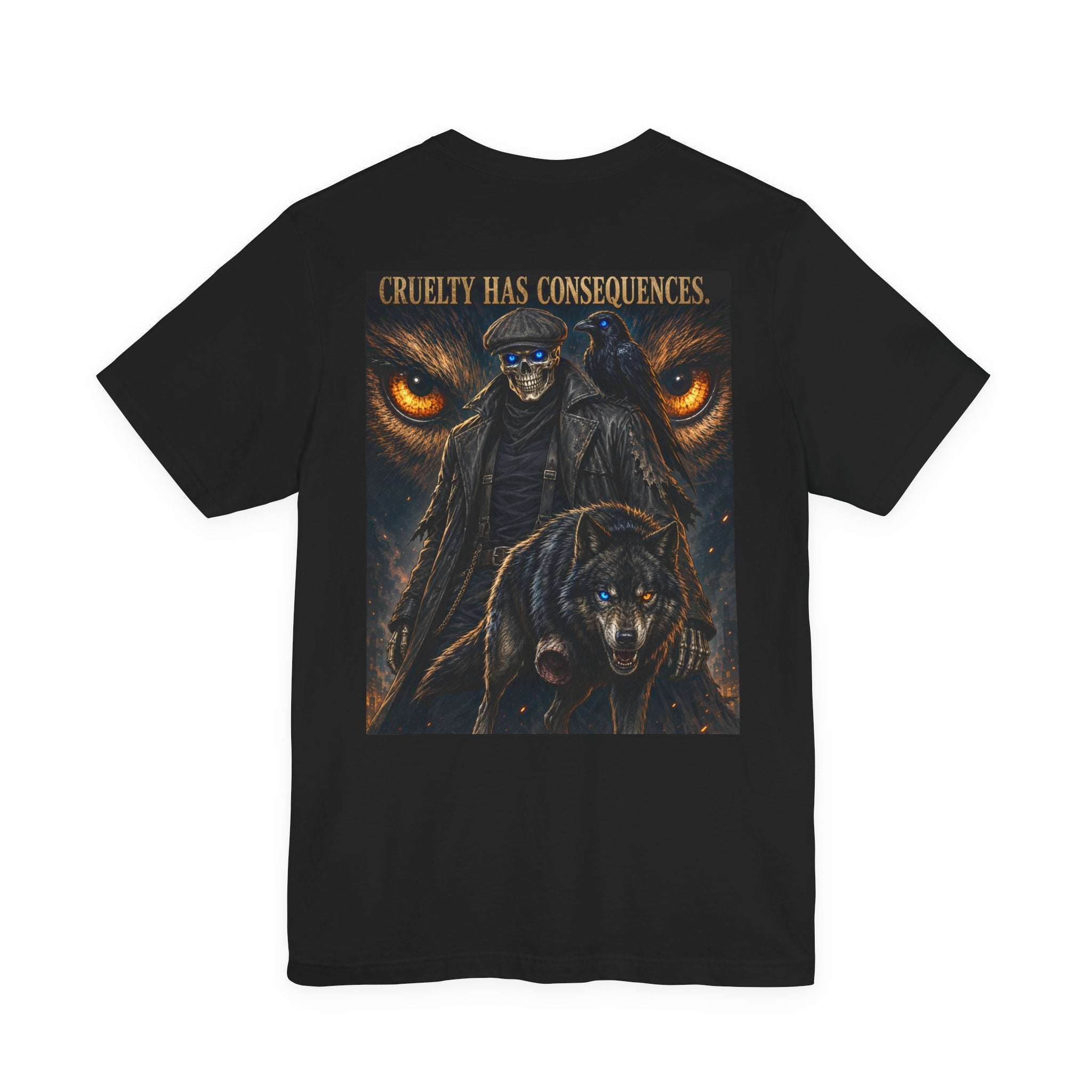 Skull & Wolf T-Shirt — "Cruelty Has Consequences" Gothic Animal Rights Tee