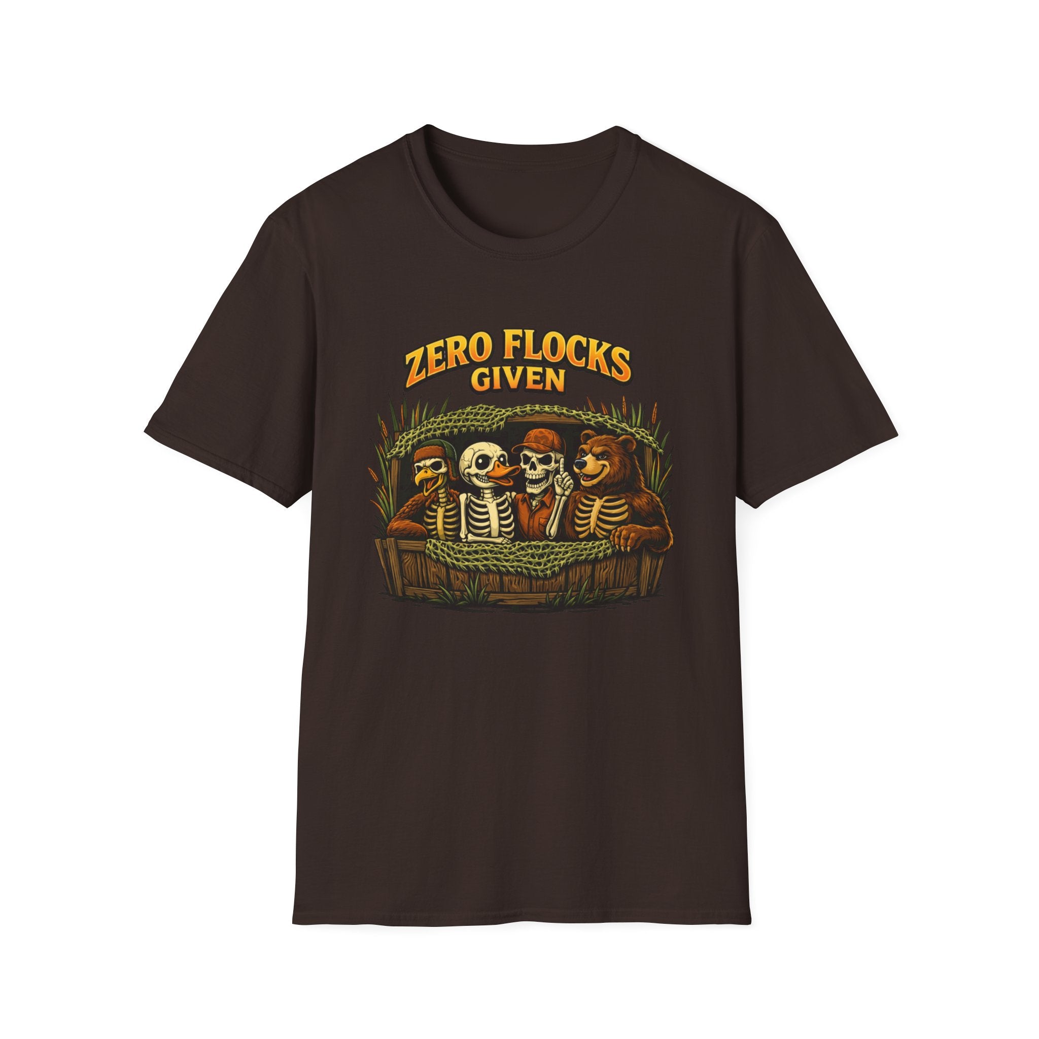 Halloween Skeletons T-Shirt - "Zero Flocks Given" Funny Spooky Tee