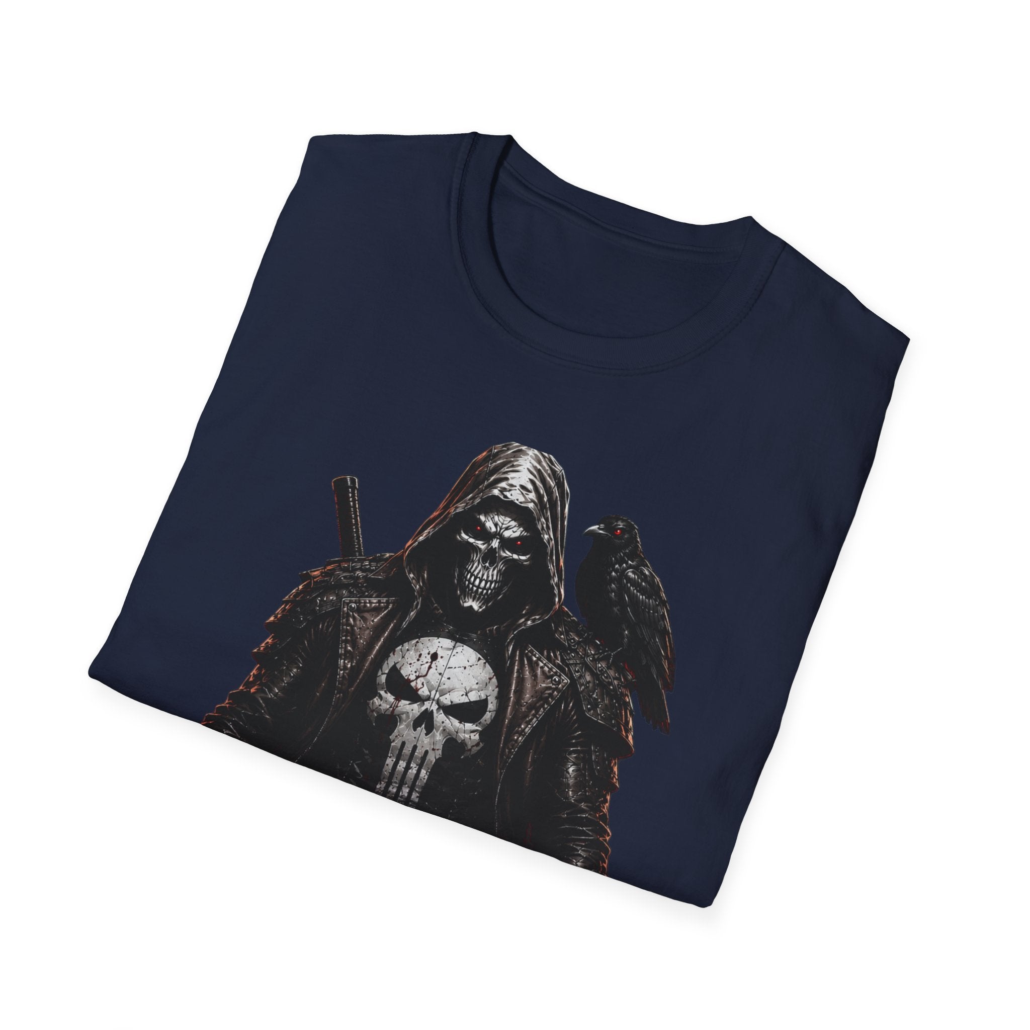 Grim Reaper Skull Tee — Dark Raven Gothic Graphic T-Shirt (UNFKWTBL Text)