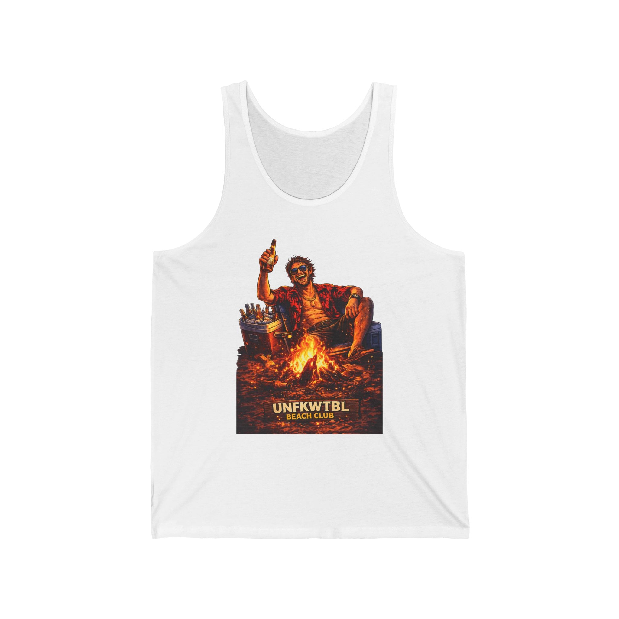 Campfire Vibes Tank Top — "UNFKWTBL" Retro Campfire Graphic