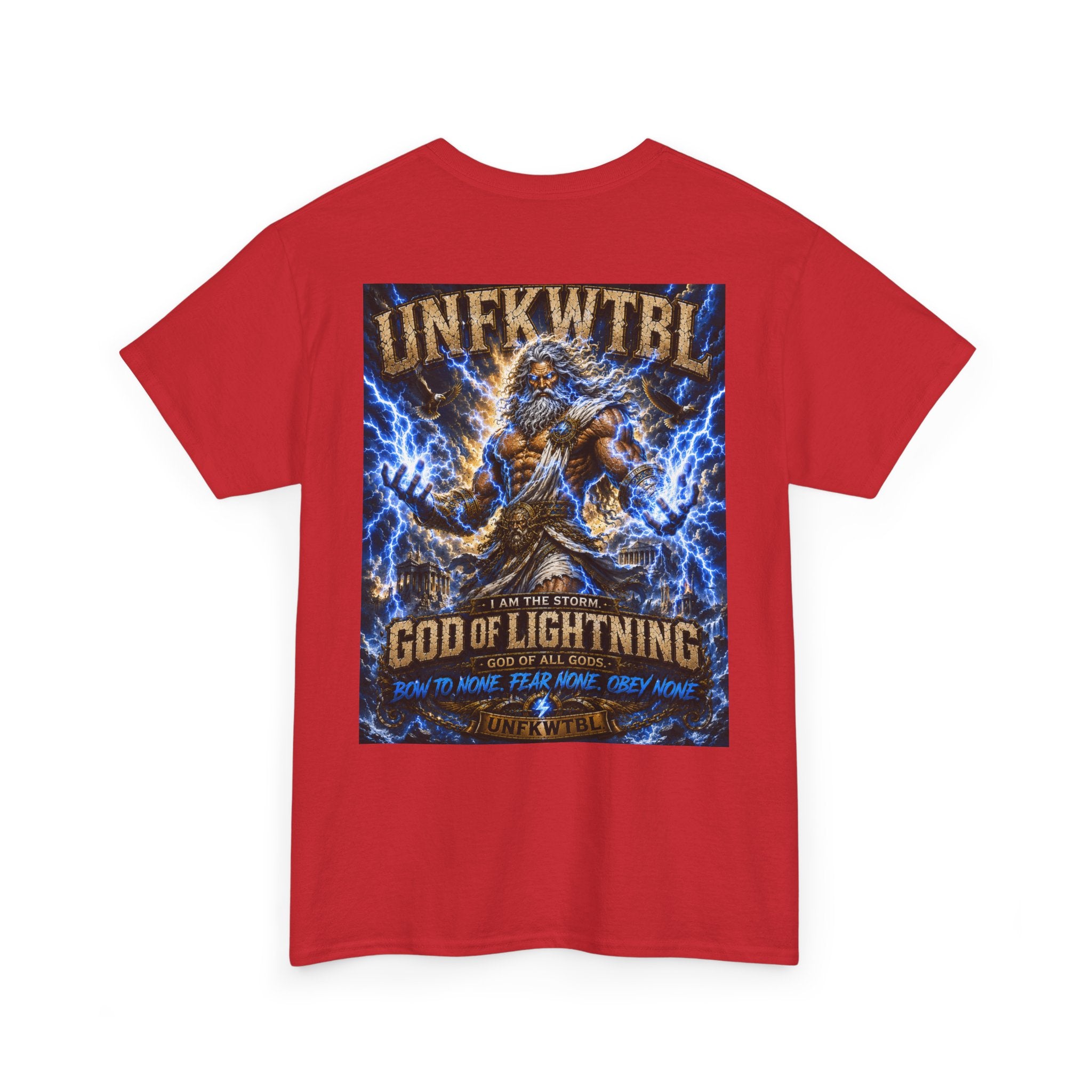 God of Lightning Graphic Tee — "UNFKWTBL" Mythic Thunderback T‑Shirt