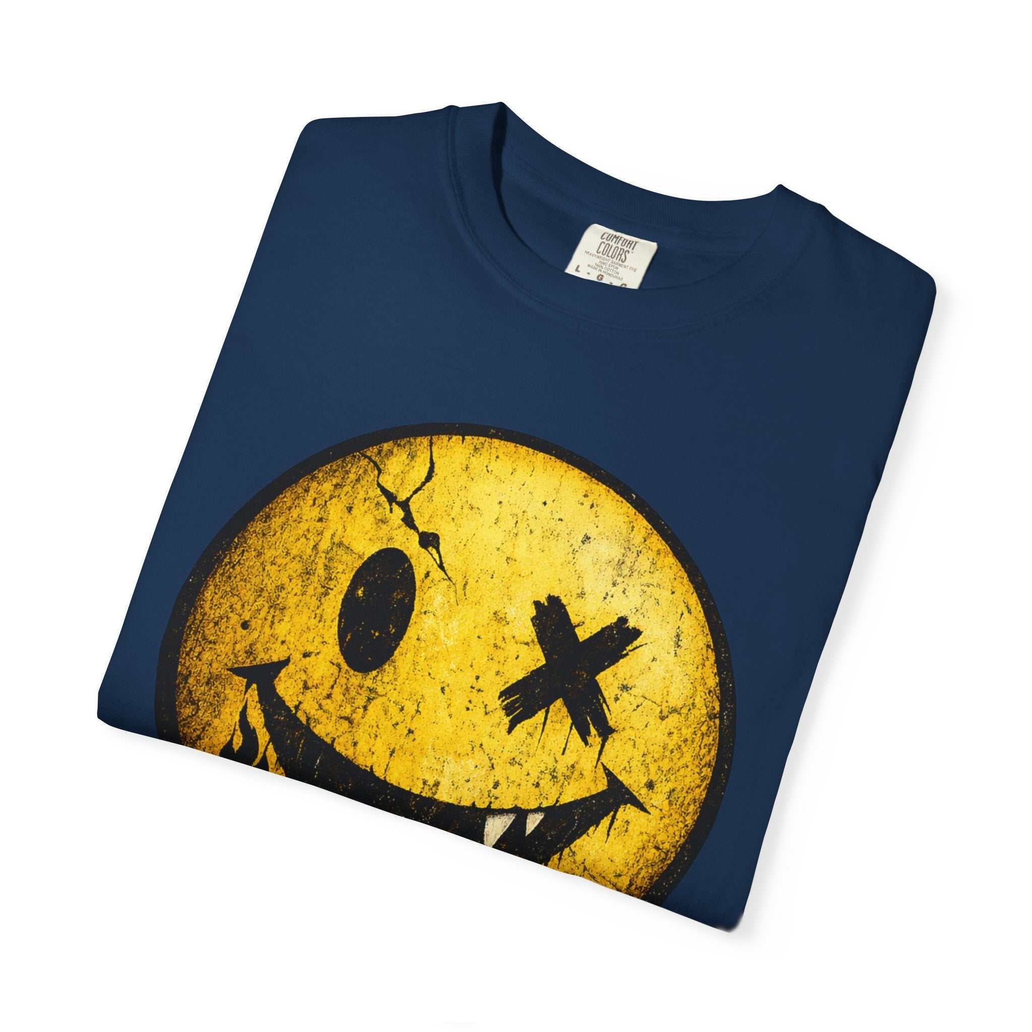 Grunge Smiley Tee — Distressed Yellow Smile Face T-Shirt