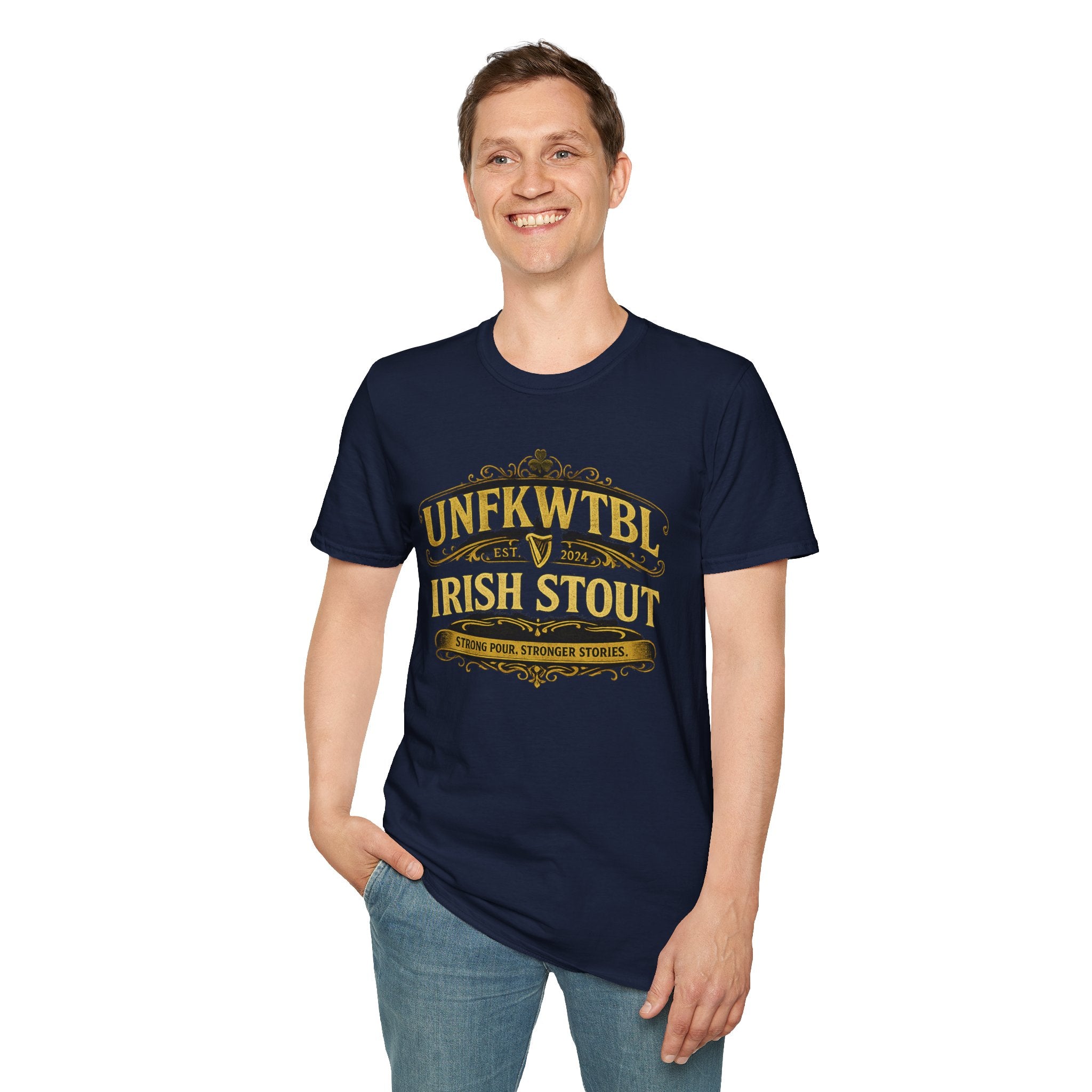 Irish Stout Beer T-Shirt — 'UNFKWTBI' Vintage Pub Logo