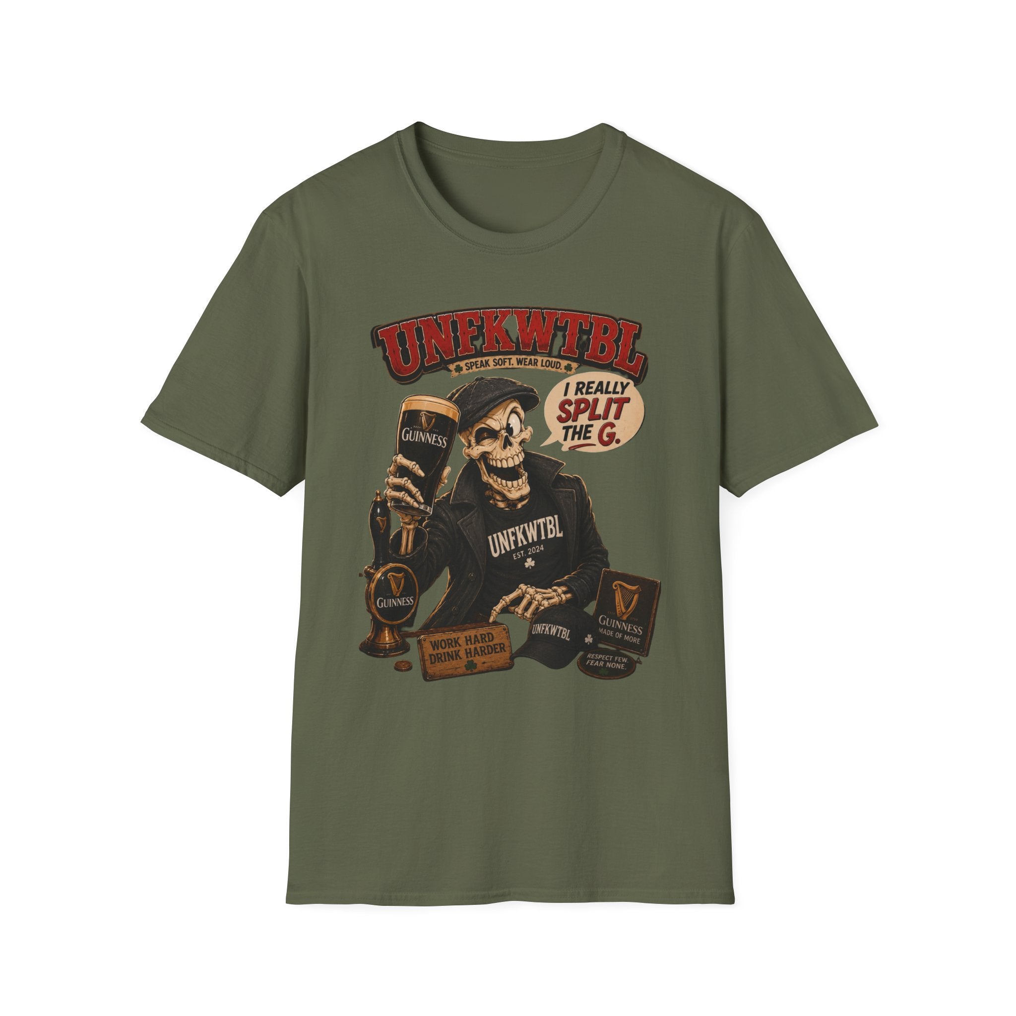 Skull & Pint Graphic Tee — “I Really Split The G” Guinness Beer Shirt