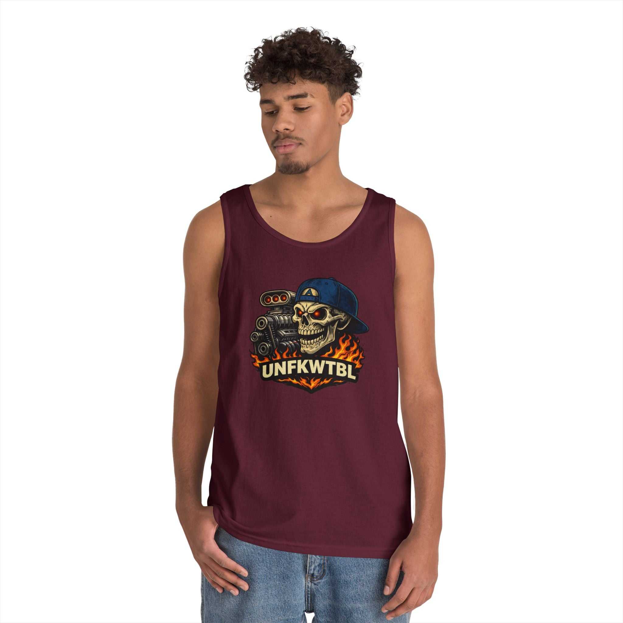 Skull Mechanic Tank Top — 'UNFKWTBL' Vintage Hot Rod Graphic