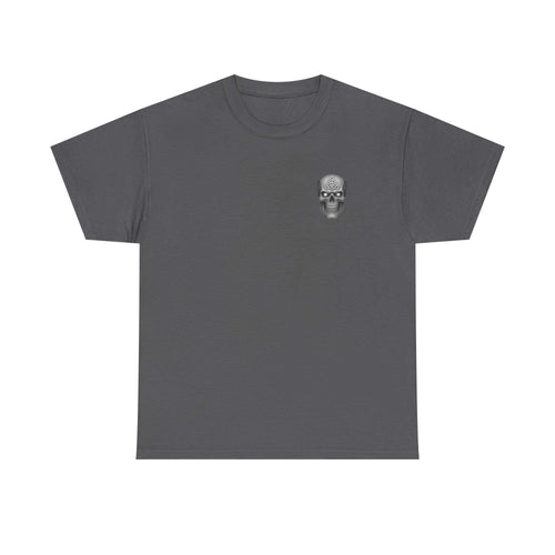 Atlas Strong Unisex Tee dark gray with small inspirational skull graphic on chest, classic fit, durable fabric