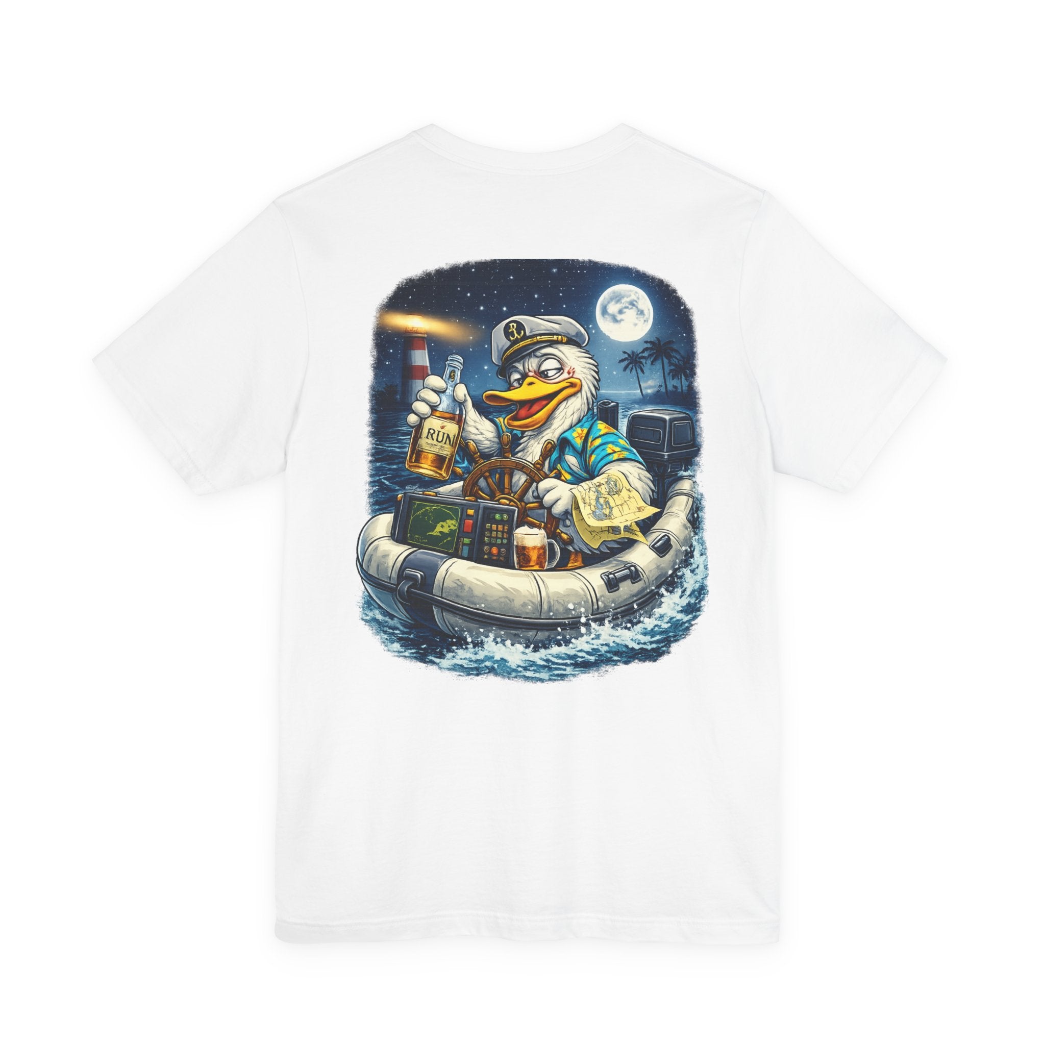 Duck Captain Graphic Tee — Sailor Duck Drinking Rum Retro Beach Shirt