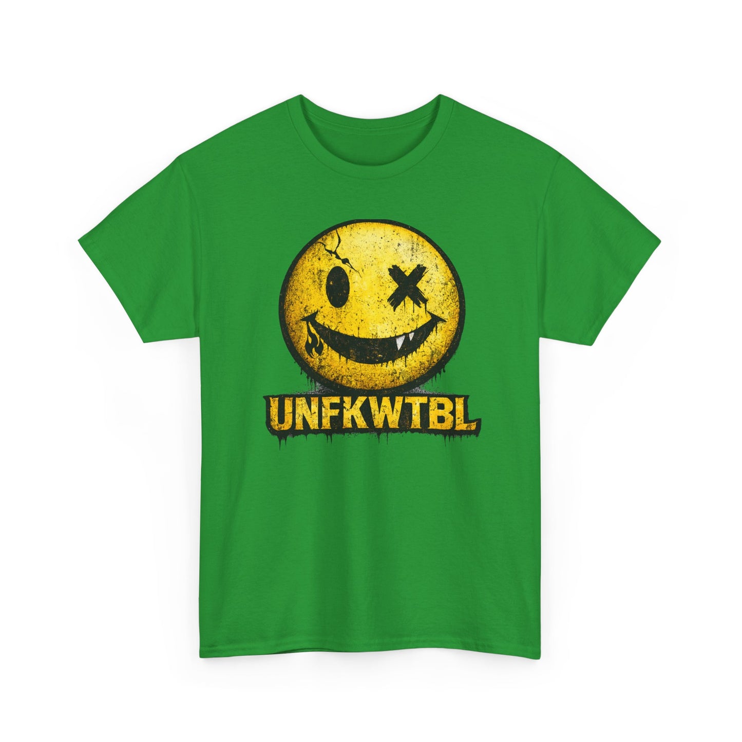 Graphic Tee — Distressed Yellow Smiley Face "UNFKWTBL" Streetwear T-Shirt