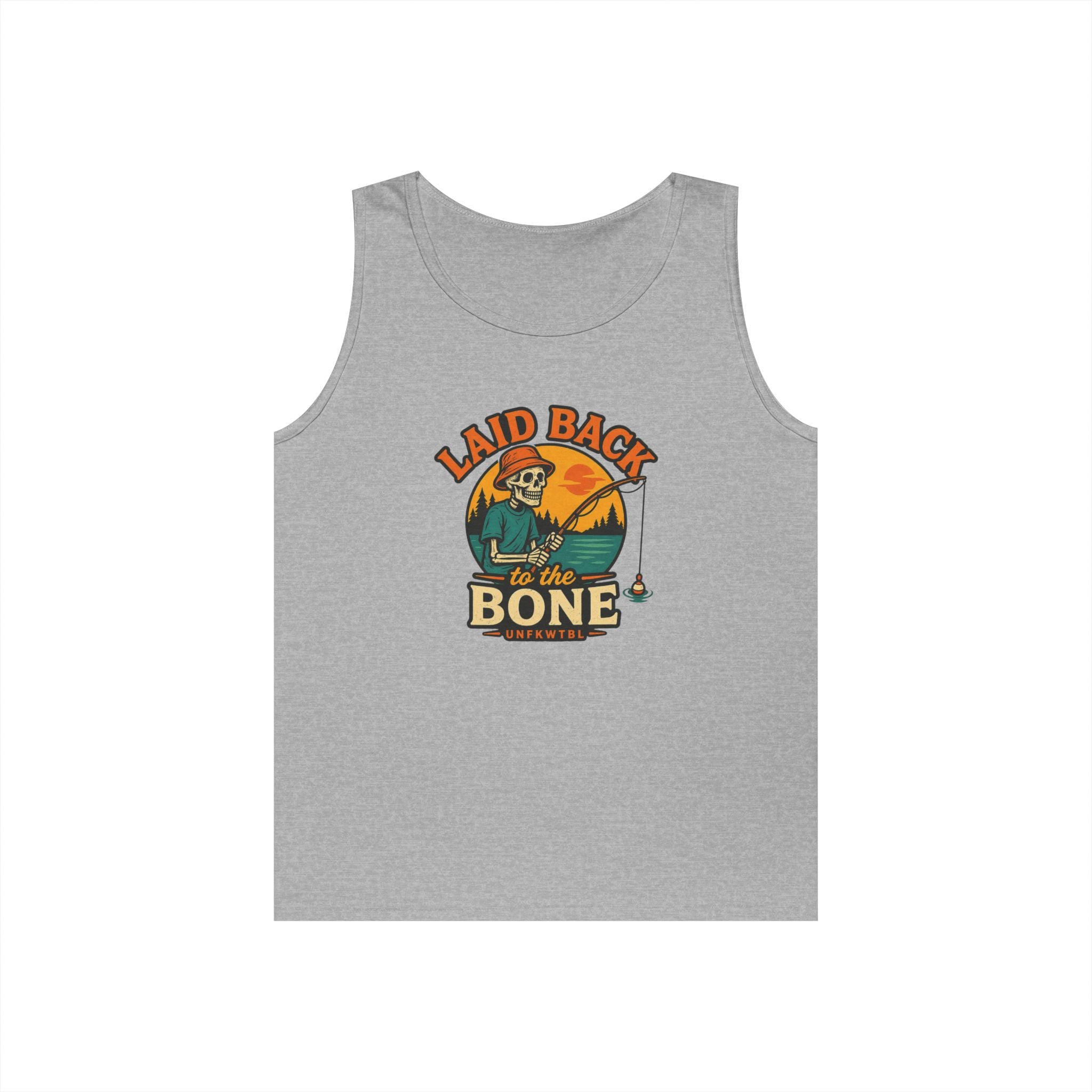Laid Back to the Bone Tank Top — Retro Skull & Sunset Summer Graphic
