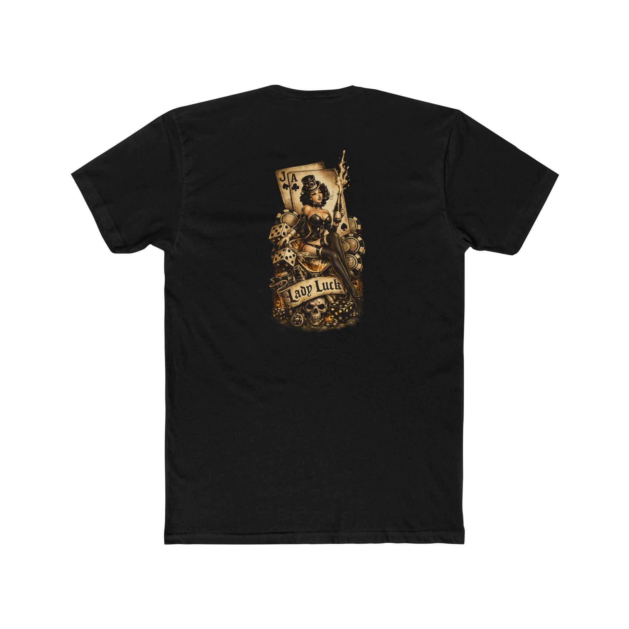 Crew Tee — Vintage Lucky Charm Graphic (Ace Cards, Skull & Banner)