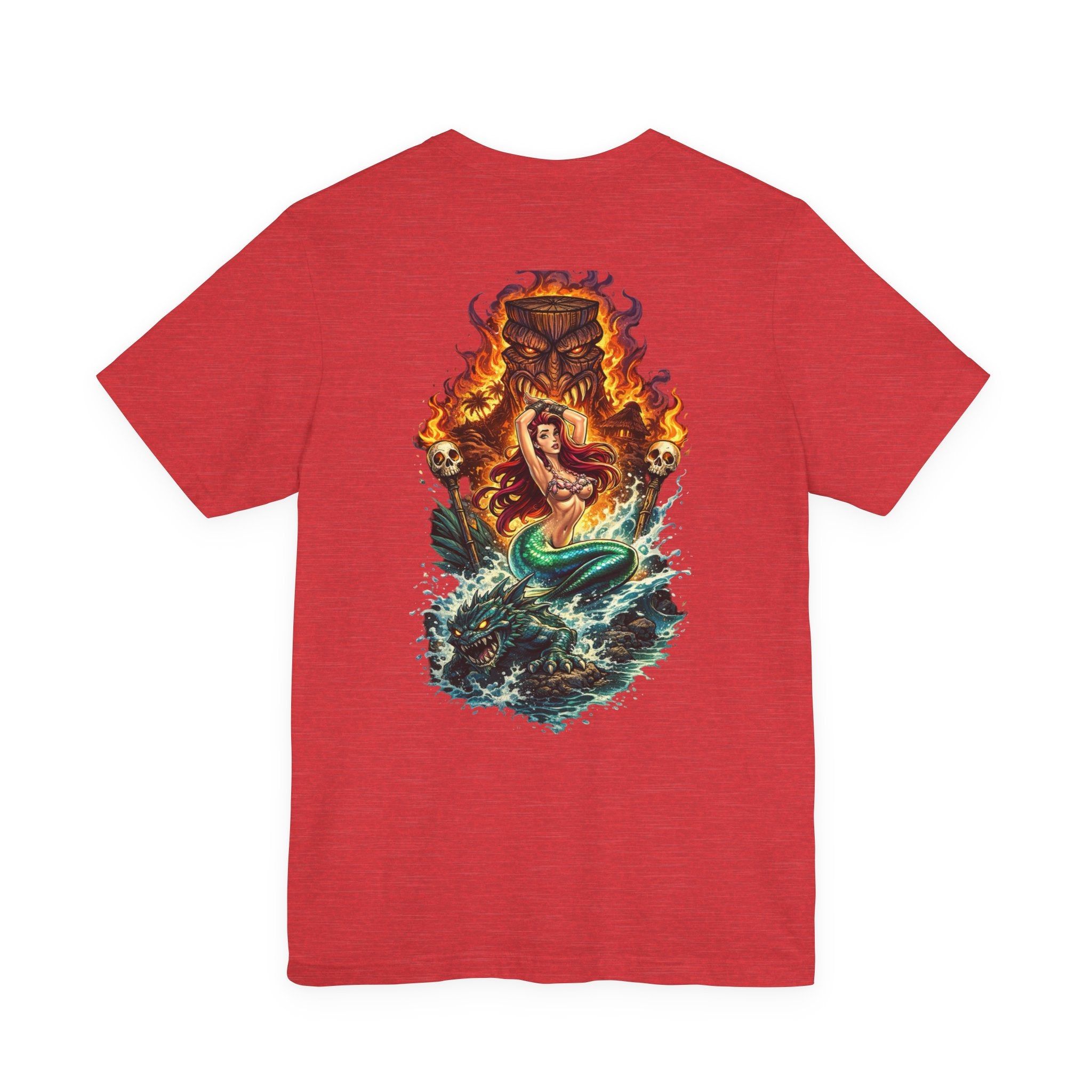 Tiki Mermaid T‑Shirt — Fiery Ocean Tattoo Style Graphic Tee