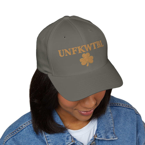 Unfkwtbl Embroidered Cap gold shamrock St. Patrick’s Day hat with structured mid-profile design and silver undervisor