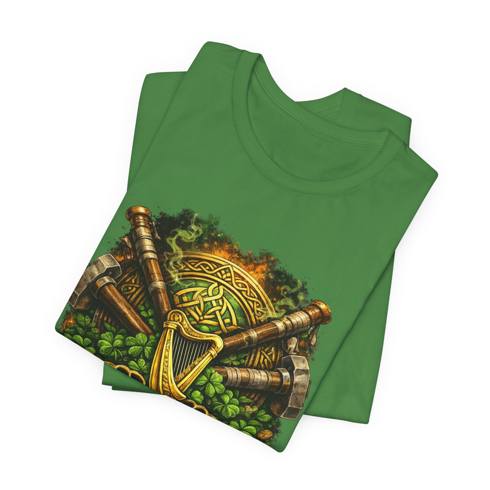 Celtic Harp & Axes T-Shirt — Irish Viking Shamrock Design