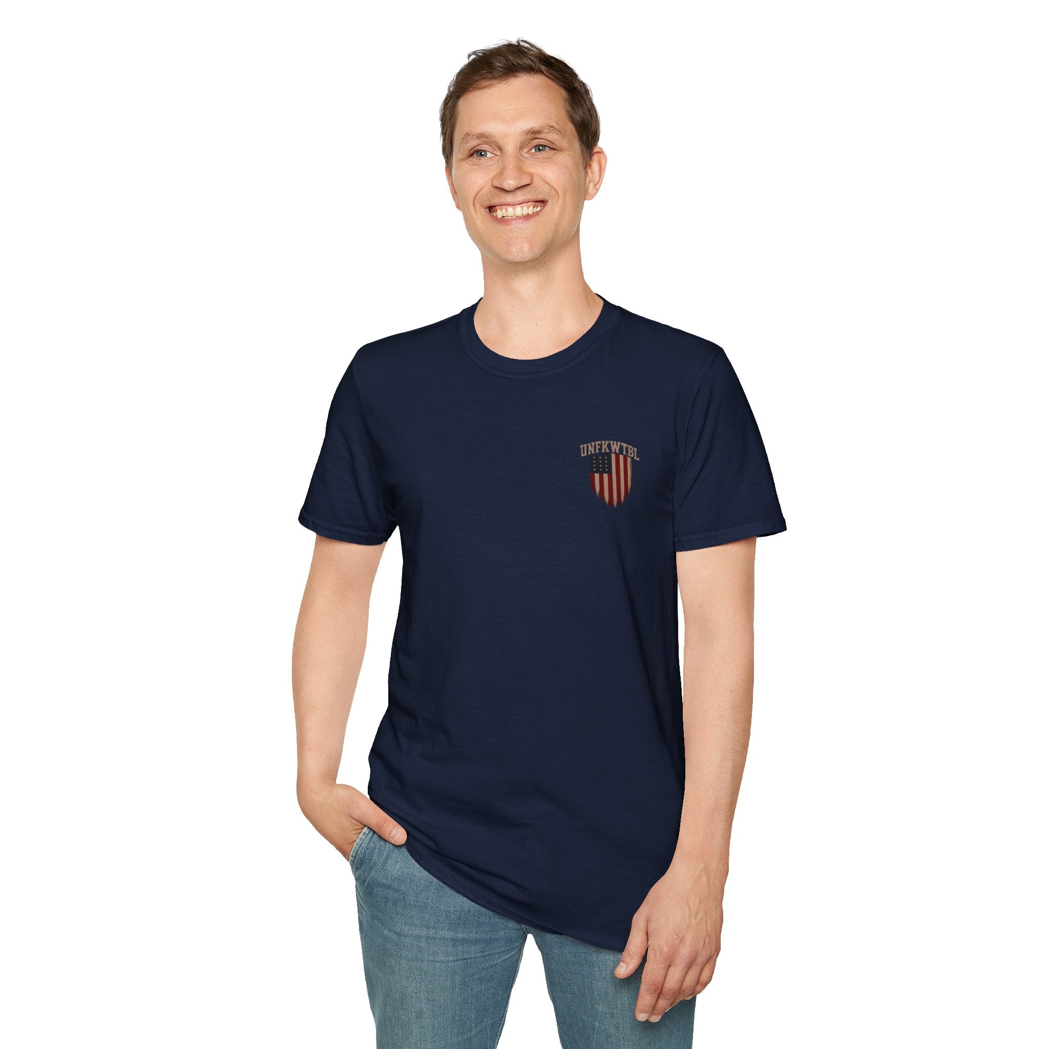 Unfkwtfl Flag Shield T-Shirt — Vintage American Patriotic Tee