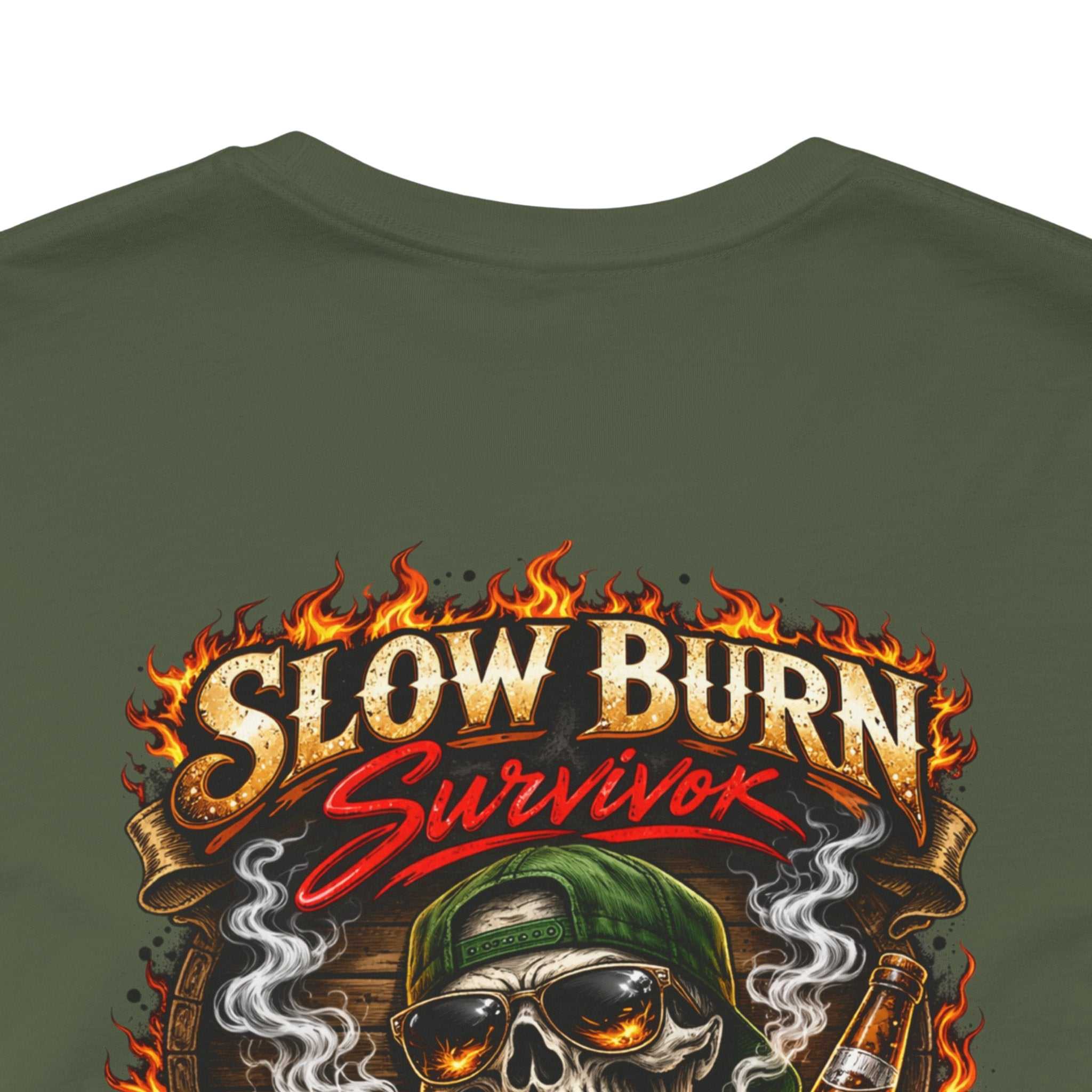Slow Burn Survivor T-Shirt — Vintage Skull Motorcycle Flame Tee