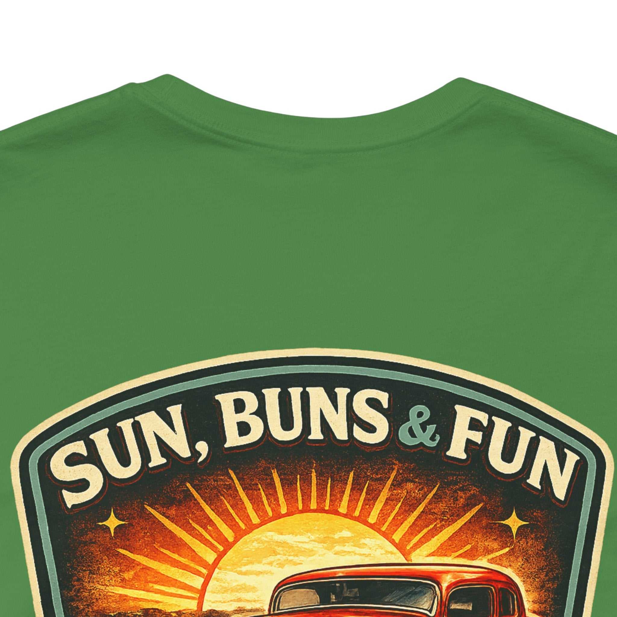 Cruise Night Hot Rod Tee — "Sun, Buns & Fun" Vintage Car T‑Shirt