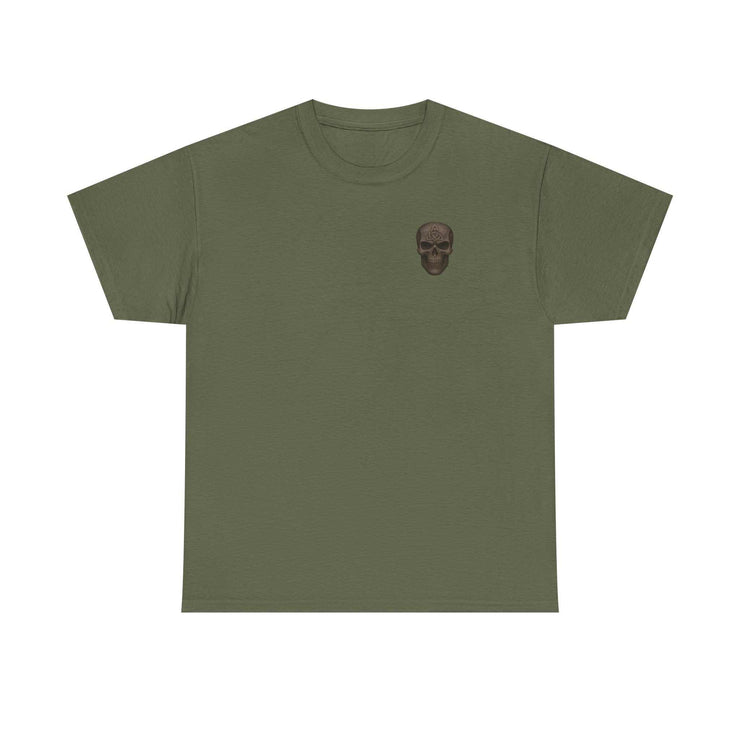 UNFKWTBL JOKER olive green t-shirt with small skull graphic front design