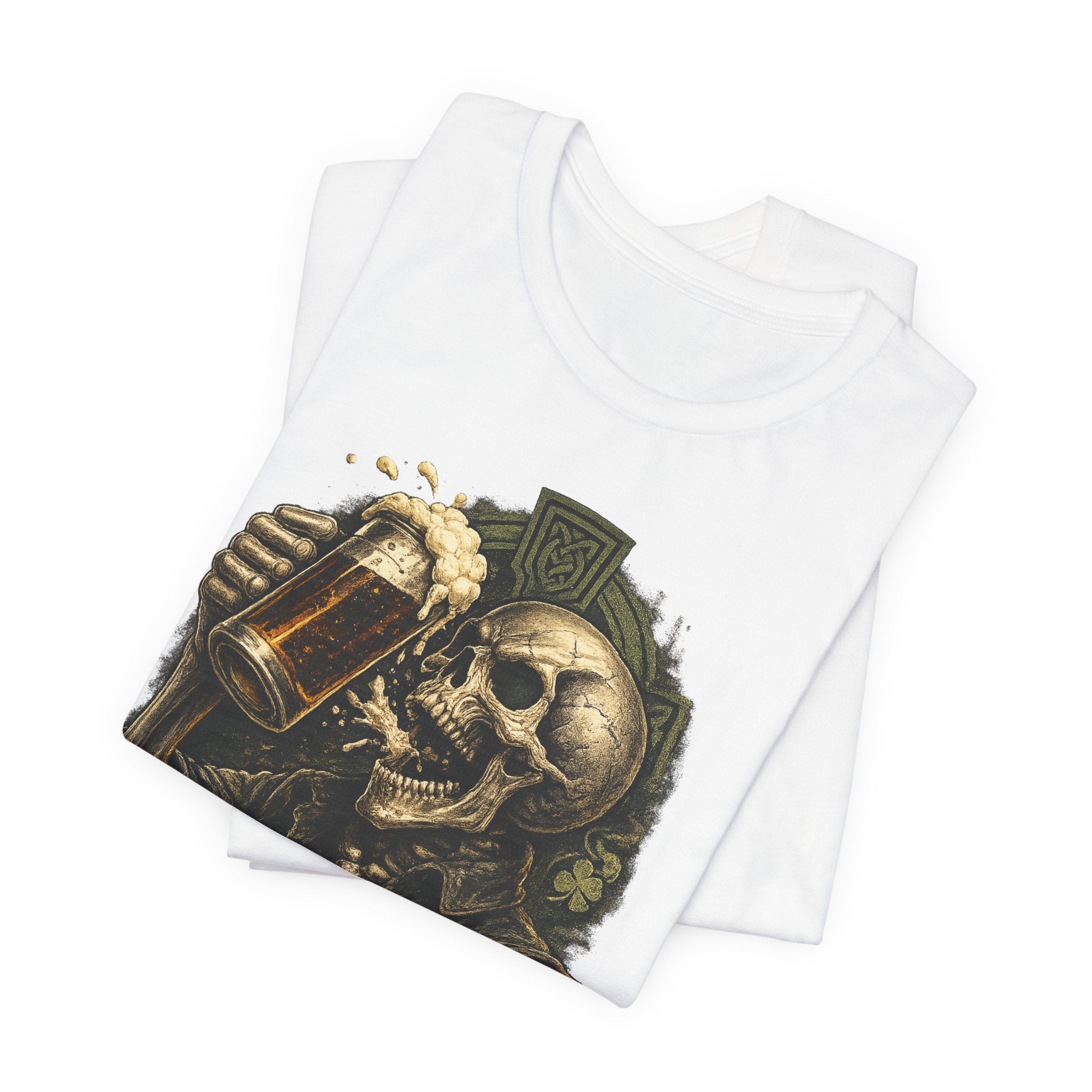 Drink First Think Never T-Shirt — Skull Beer Graphic Tee for Party & Bar Lovers